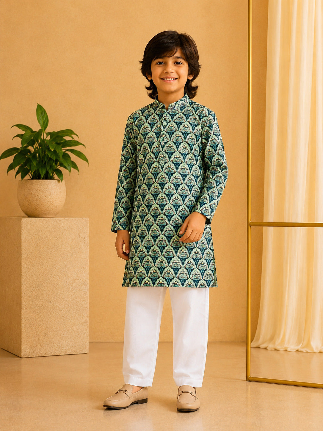 Misbis Boy's Printed Kurta With Pyjama