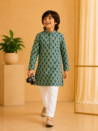 Misbis Boy's Printed Kurta With Pyjama