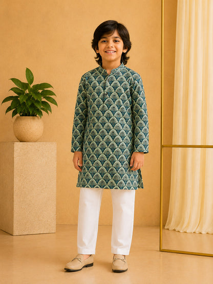 Misbis Boy's Printed Kurta With Pyjama