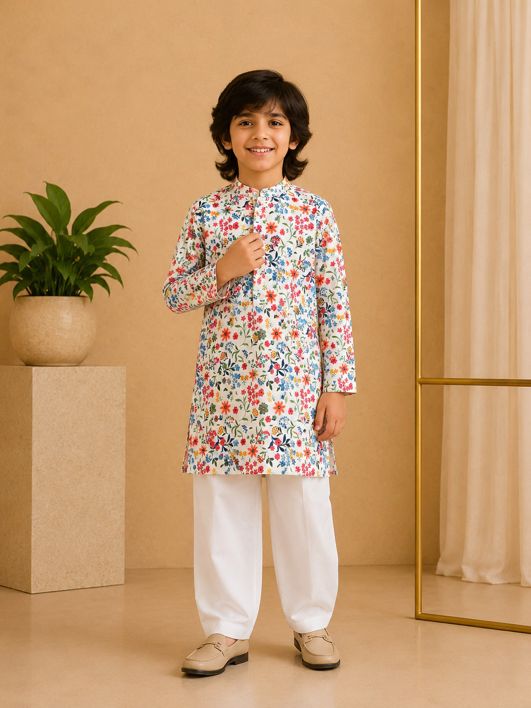 Misbis Boy's Printed Kurta With Pyjama