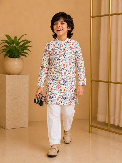Misbis Boy's Printed Kurta With Pyjama