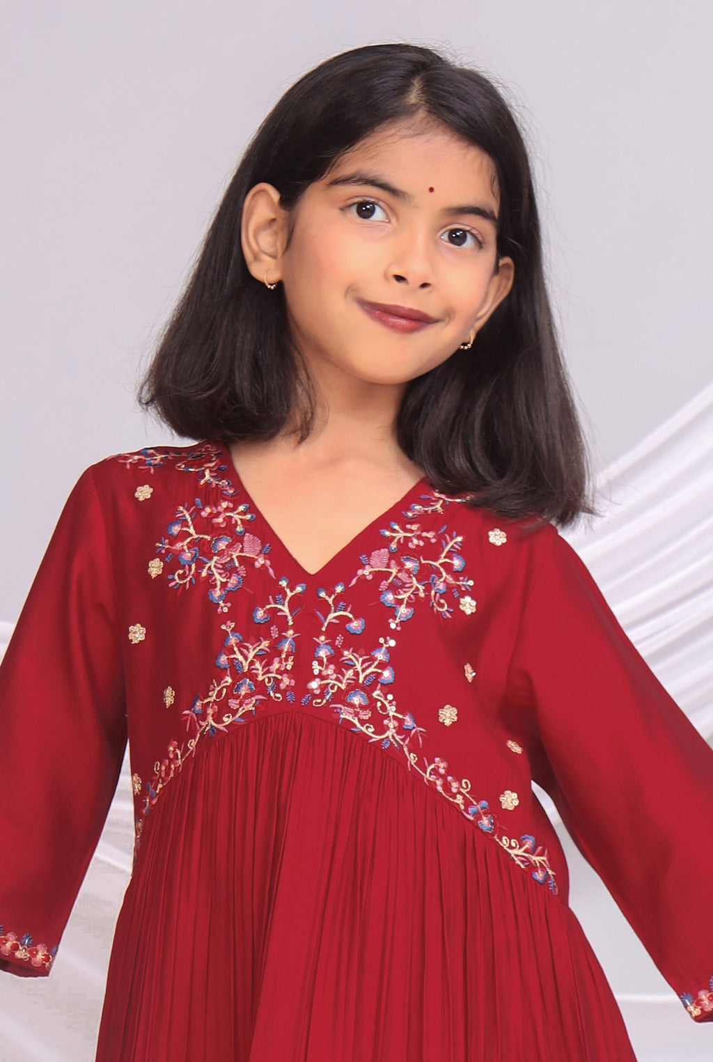 Misbis Girl's Embroidery Kurta Plazzo And Dupatta Set