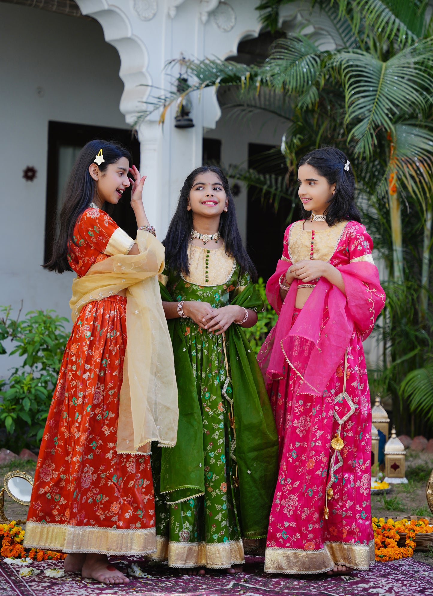 Floral Green & Gold Ethnic Lehenga Choli Set with Dupatta