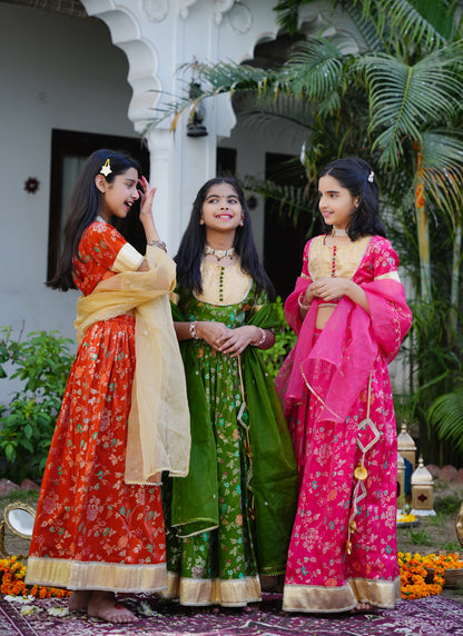Floral Green & Gold Ethnic Lehenga Choli Set with Dupatta