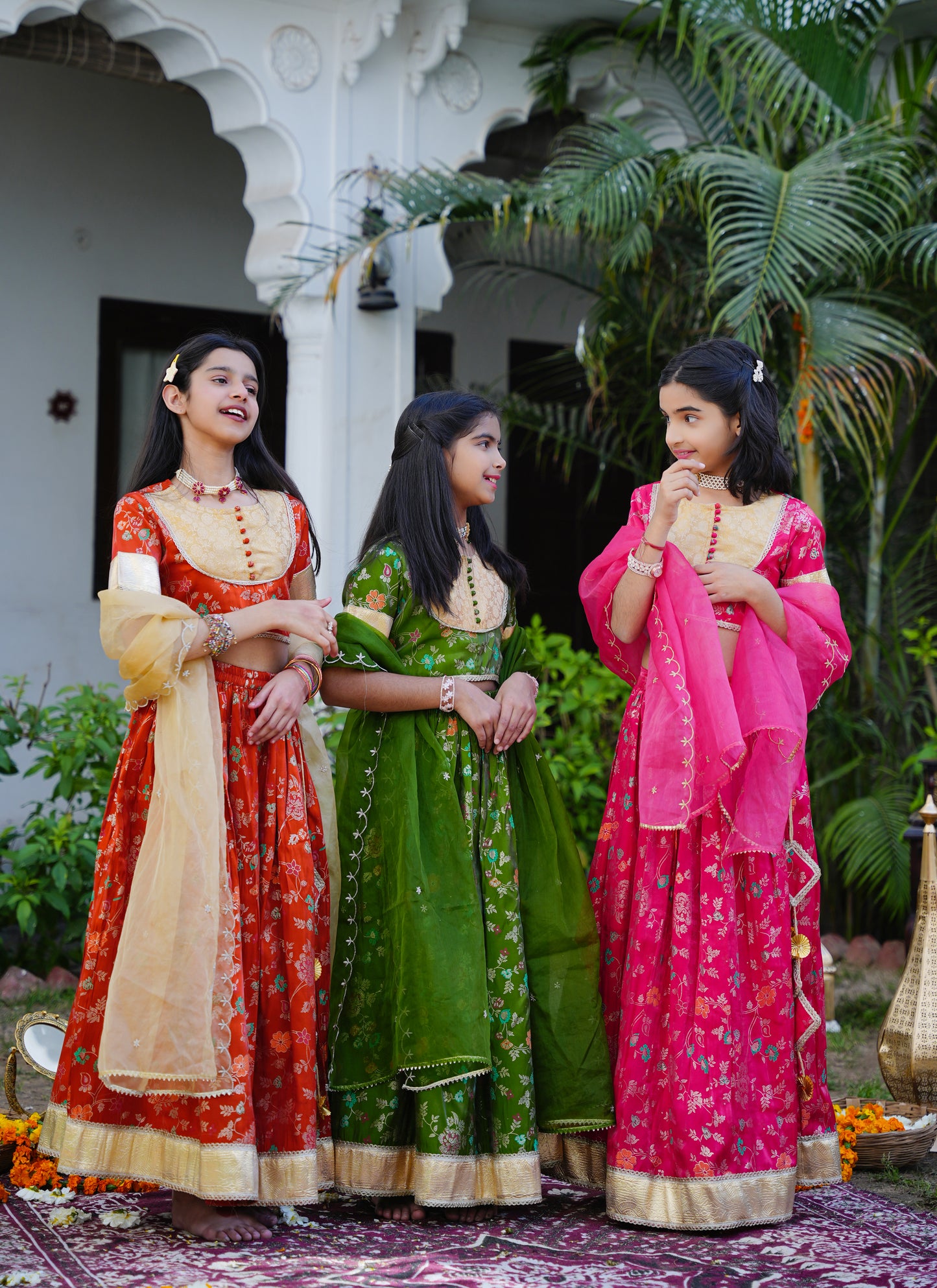 Floral Green & Gold Ethnic Lehenga Choli Set with Dupatta