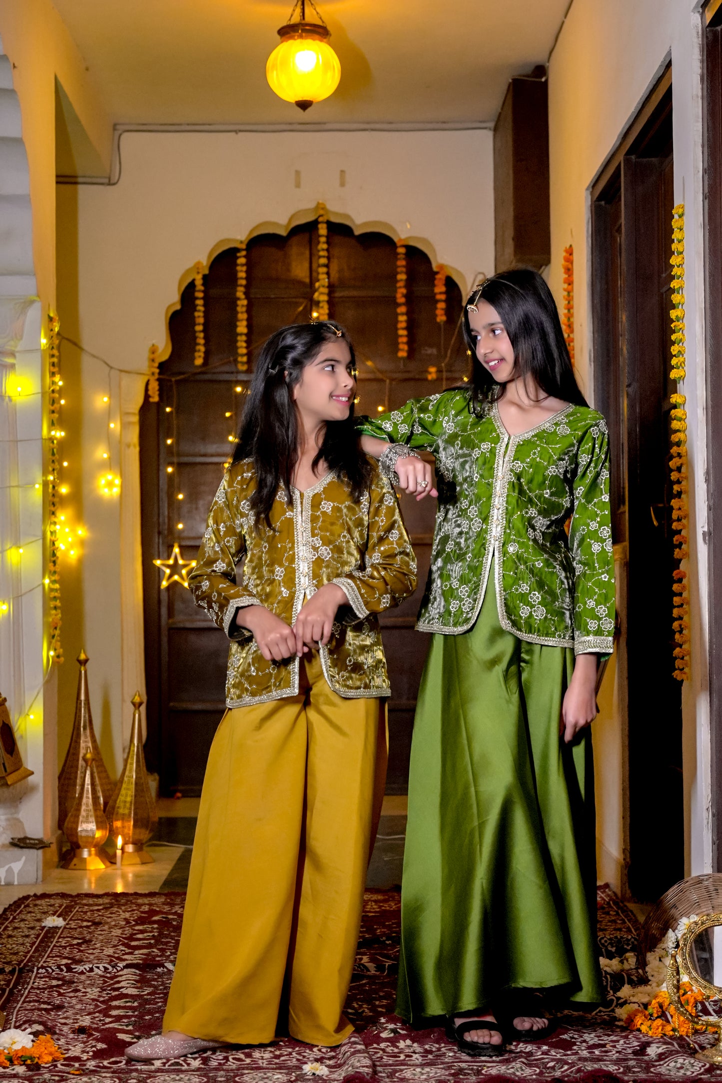 The Emerald Bloom Silver-Embroidered Festive Kurta & Palazzo Set