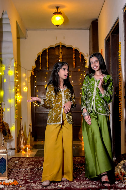 The Emerald Bloom Silver-Embroidered Festive Kurta & Palazzo Set