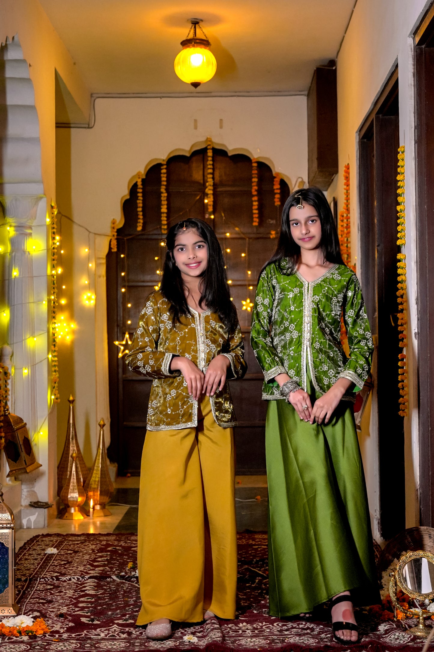 The Emerald Bloom Silver-Embroidered Festive Kurta & Palazzo Set