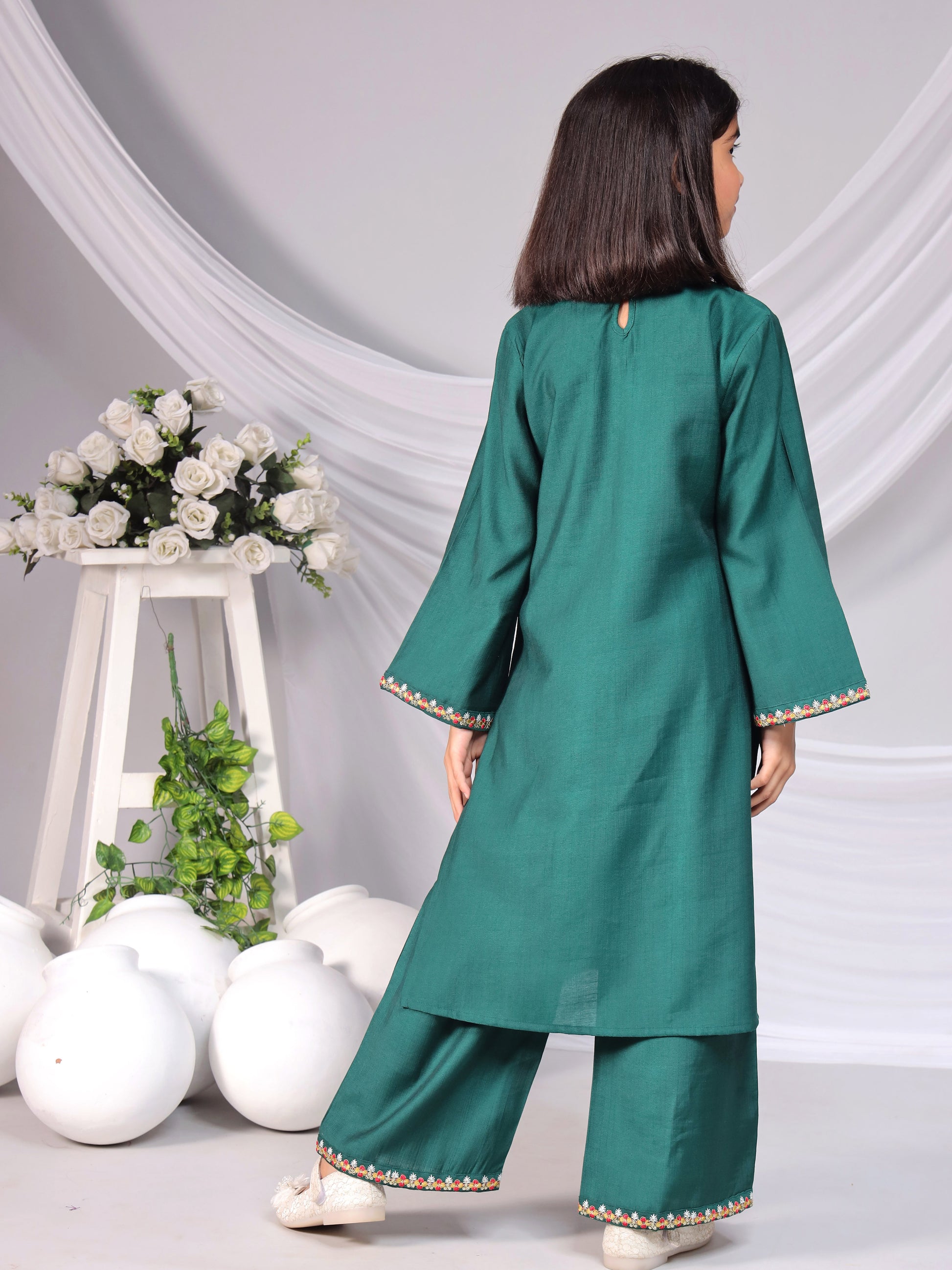 Misbis Girl's Embroidery Kurta Plazzo And Dupatta Set