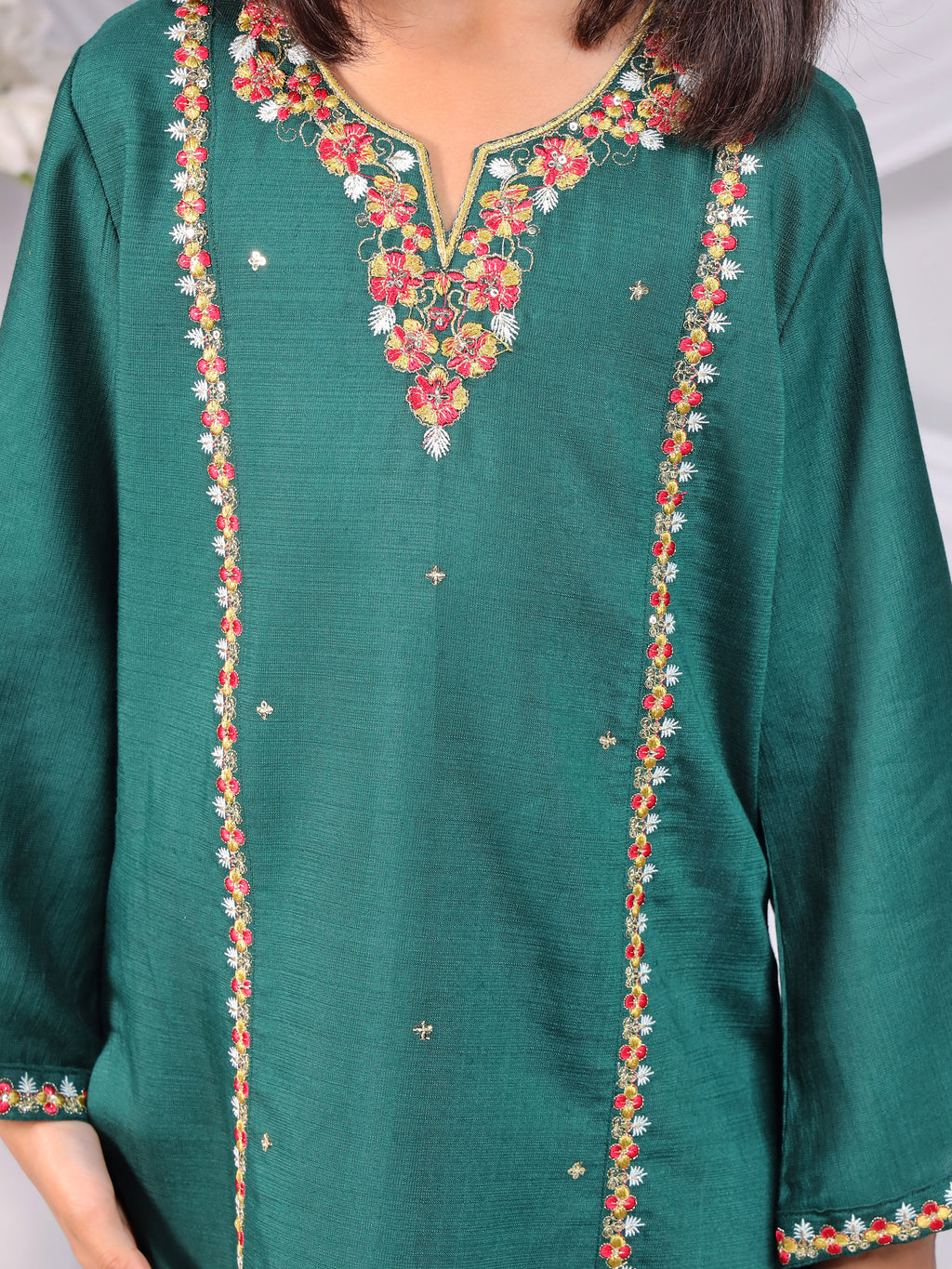 Misbis Girl's Embroidery Kurta Plazzo And Dupatta Set