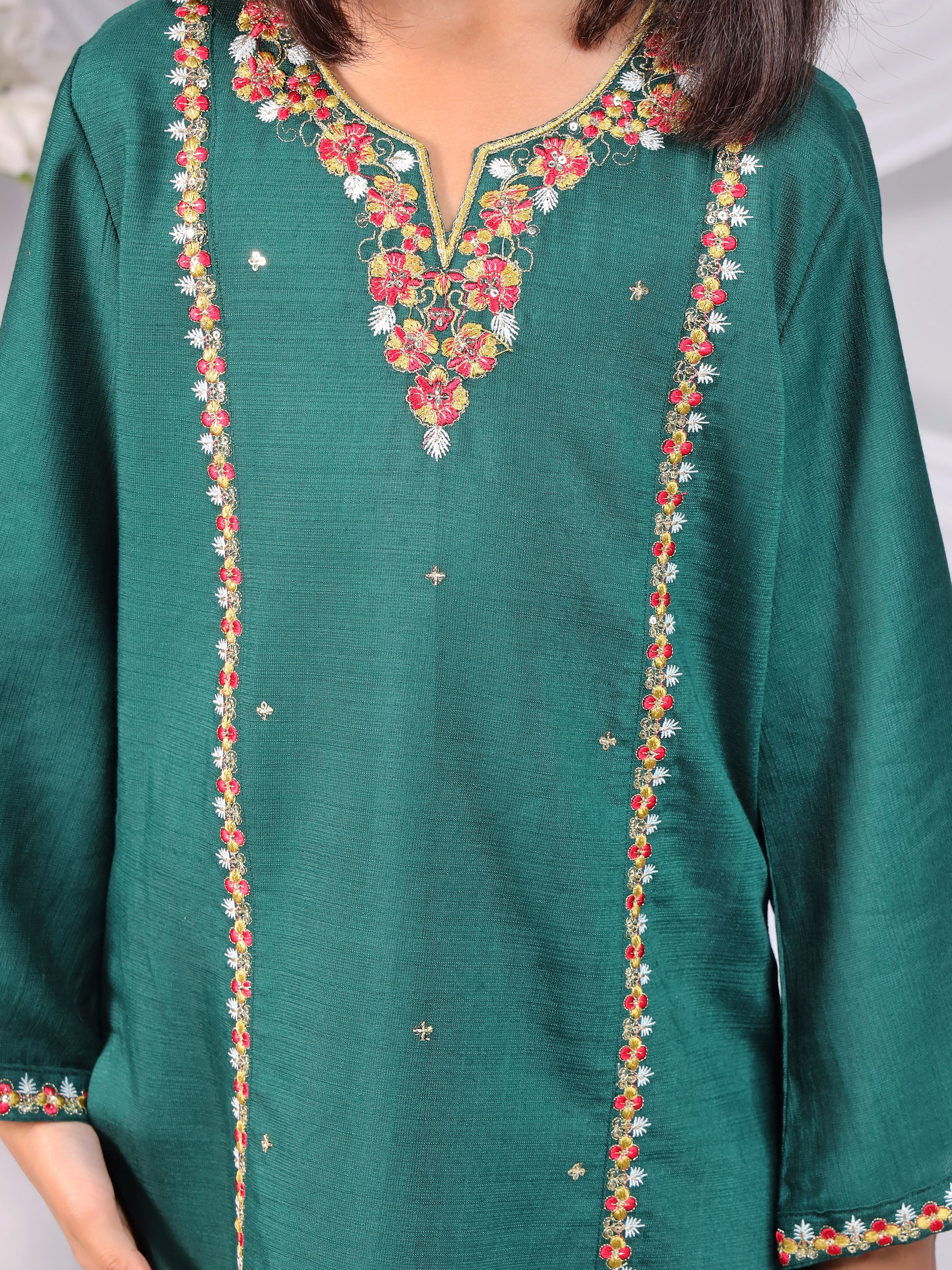 Misbis Girl's Embroidery Kurta Plazzo And Dupatta Set