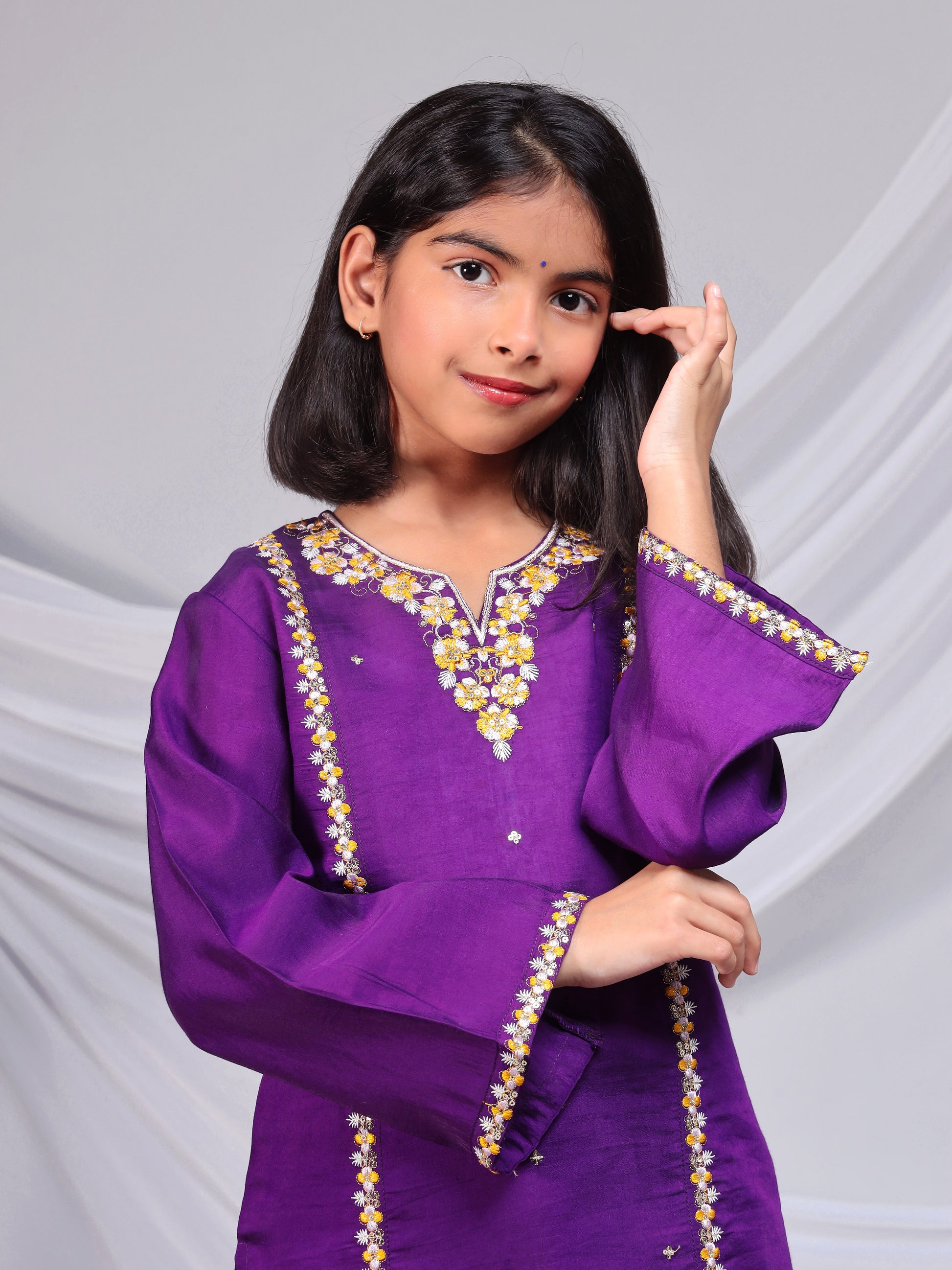 Misbis Girl's Embroidery Kurta Plazzo And Dupatta Set