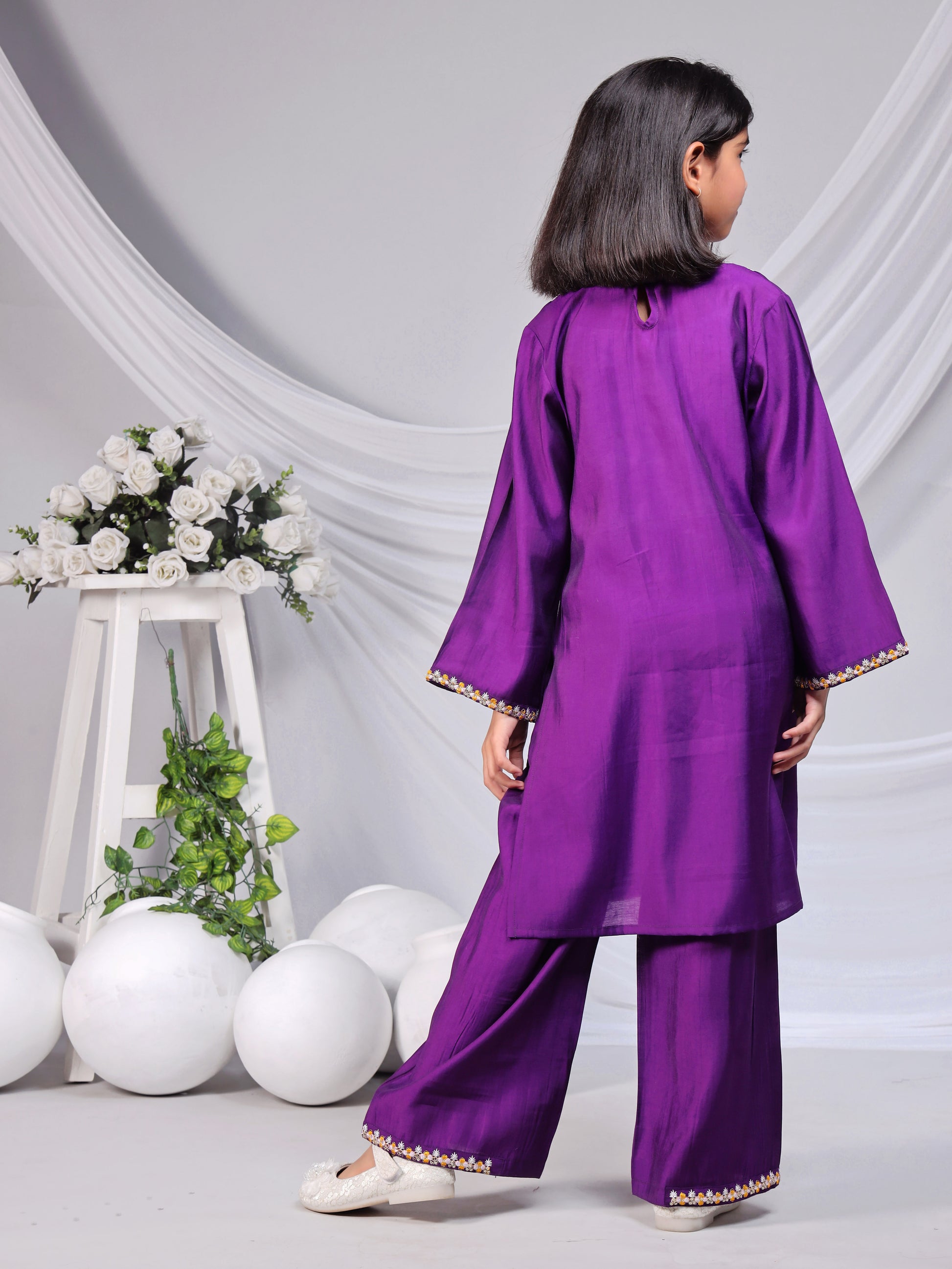 Misbis Girl's Embroidery Kurta Plazzo And Dupatta Set