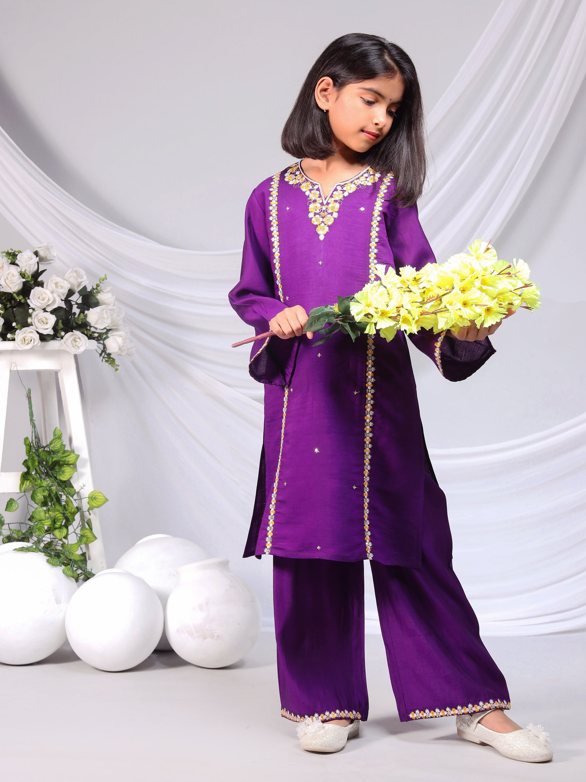 Misbis Girl's Embroidery Kurta Plazzo And Dupatta Set