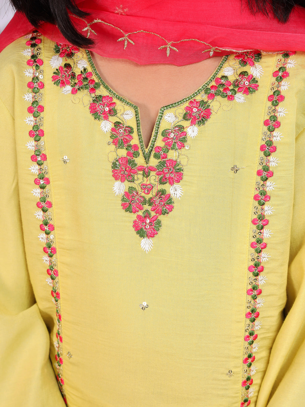 Misbis Girl's Embroidery Kurta Plazzo And Dupatta Set