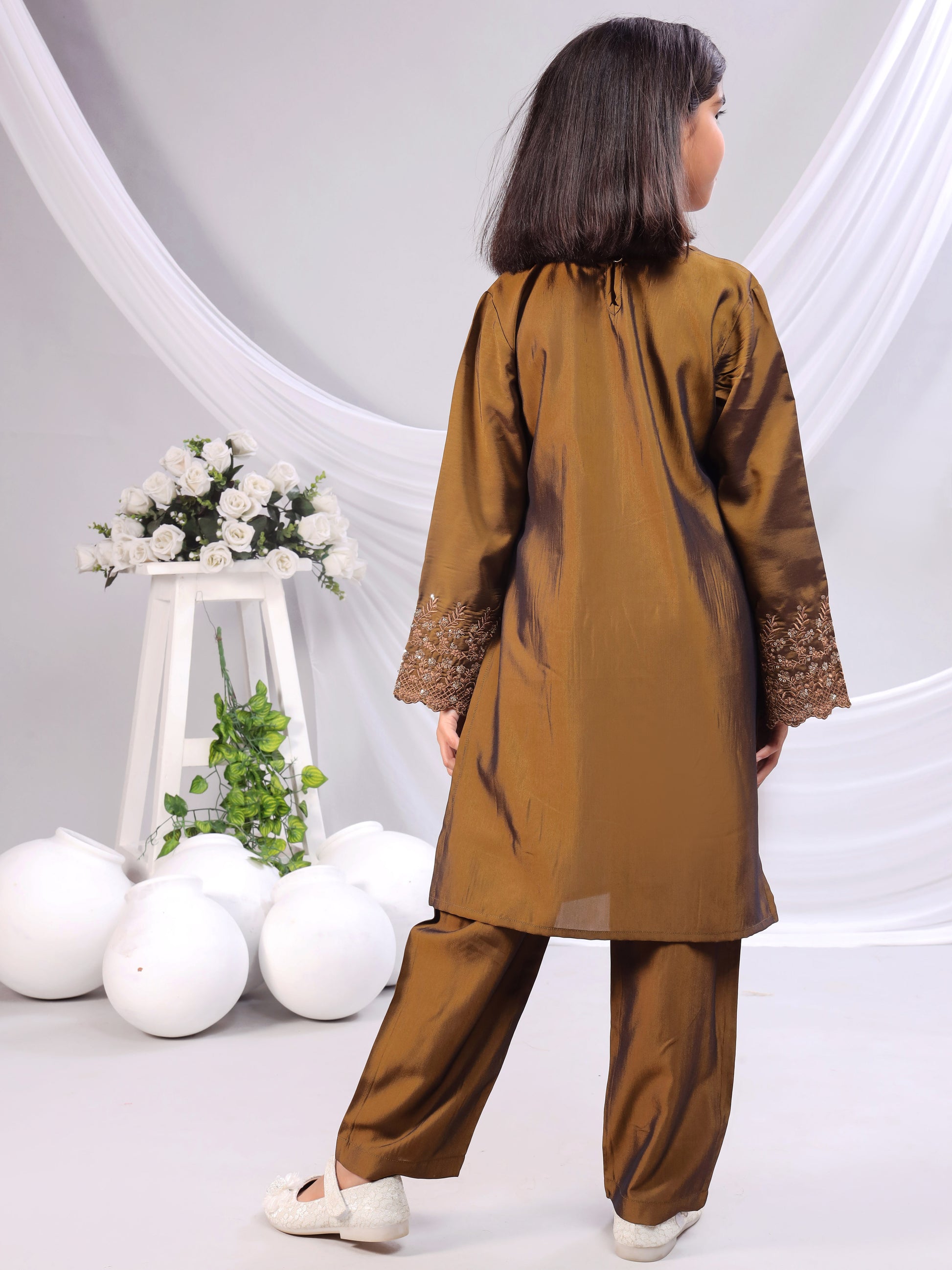 Misbis Girl's Embroidery Kurta Plazzo And Dupatta Set