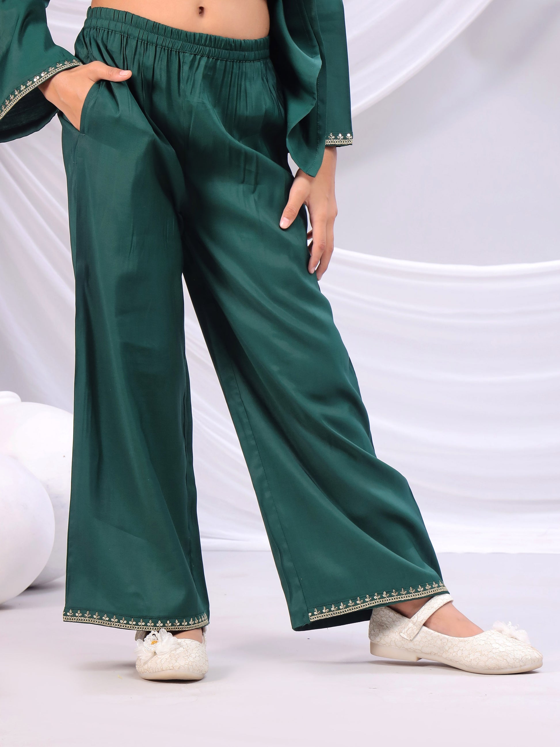 Misbis Girl's Embroidery Kurta Plazzo And Dupatta Set