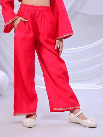 Misbis Girl's Embroidery Kurta Plazzo And Dupatta Set