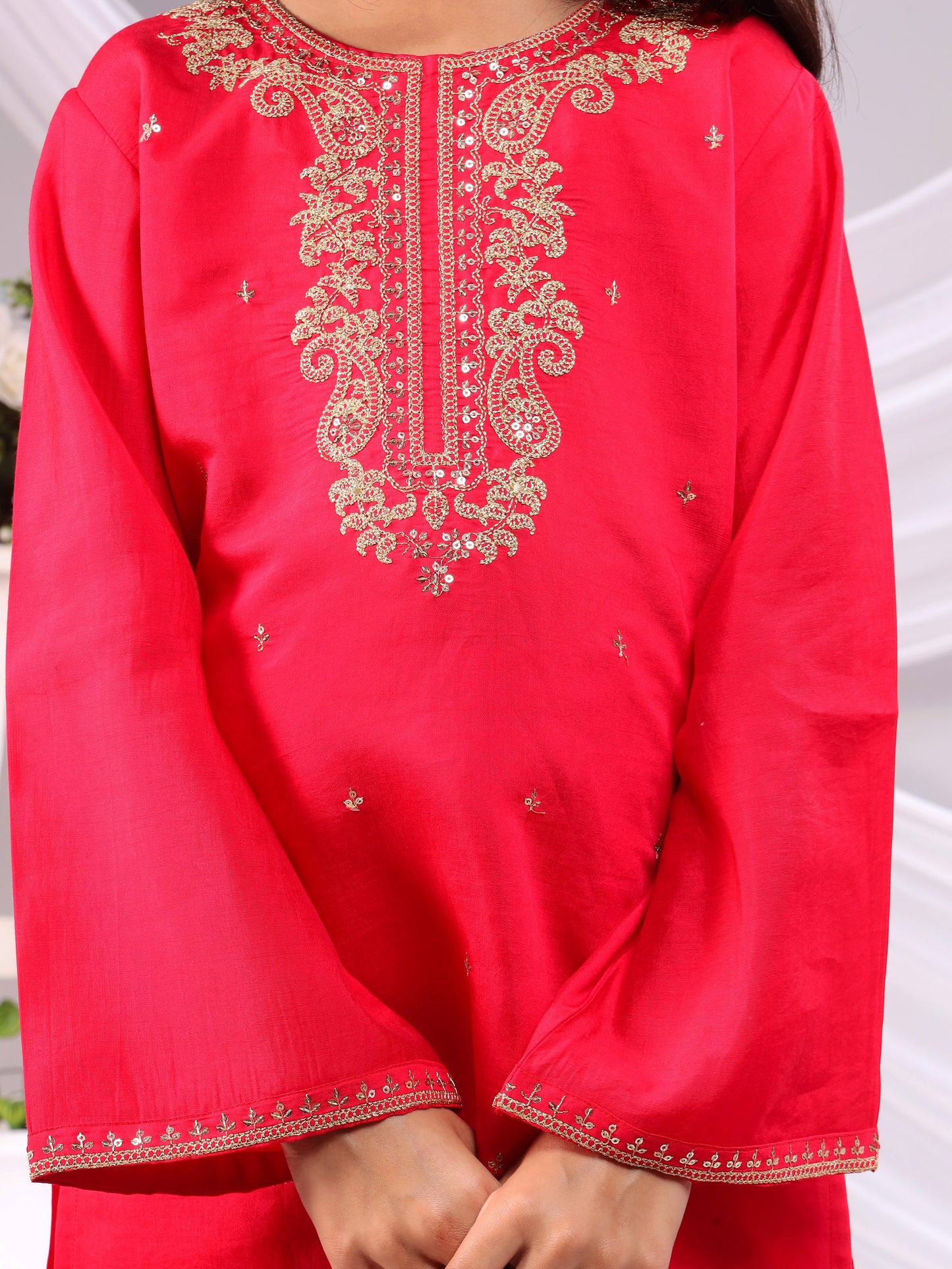 Misbis Girl's Embroidery Kurta Plazzo And Dupatta Set