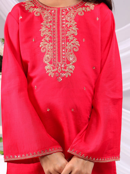 Misbis Girl's Embroidery Kurta Plazzo And Dupatta Set