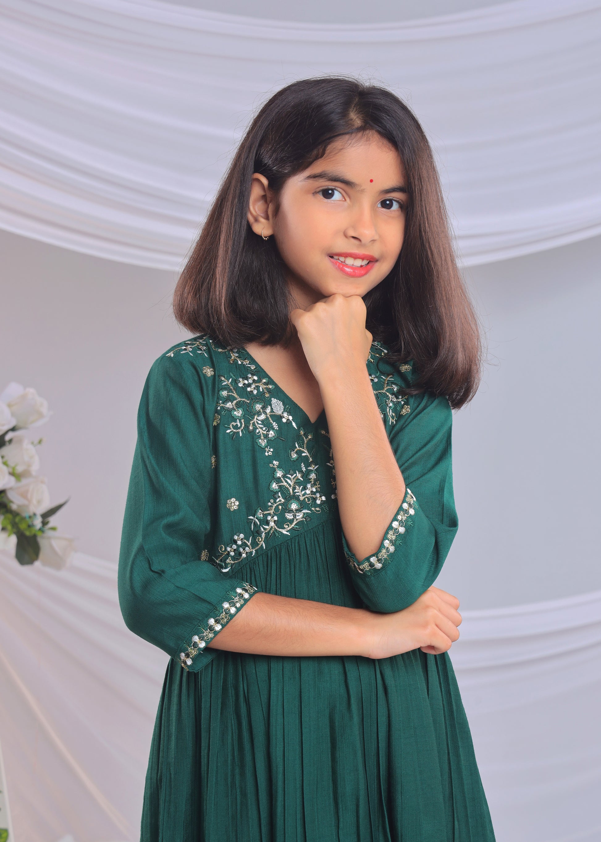 Misbis Girl's Embroidery Kurta Plazzo And Dupatta Set