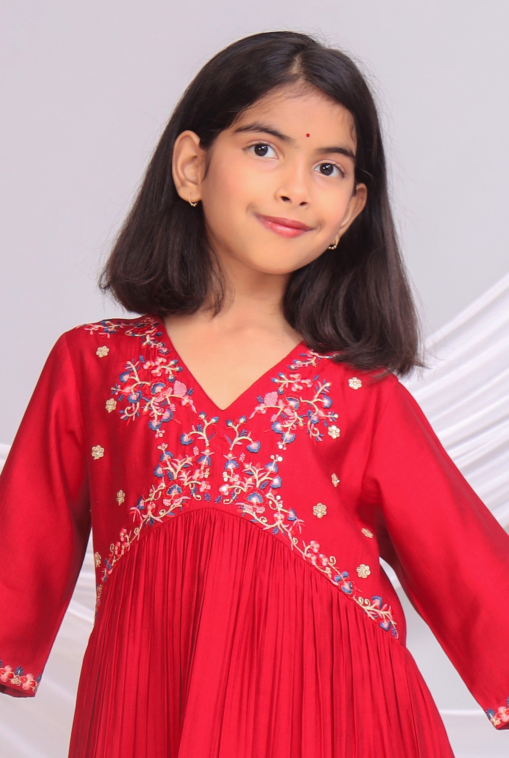 Misbis Girl's Embroidery Kurta Plazzo And Dupatta Set