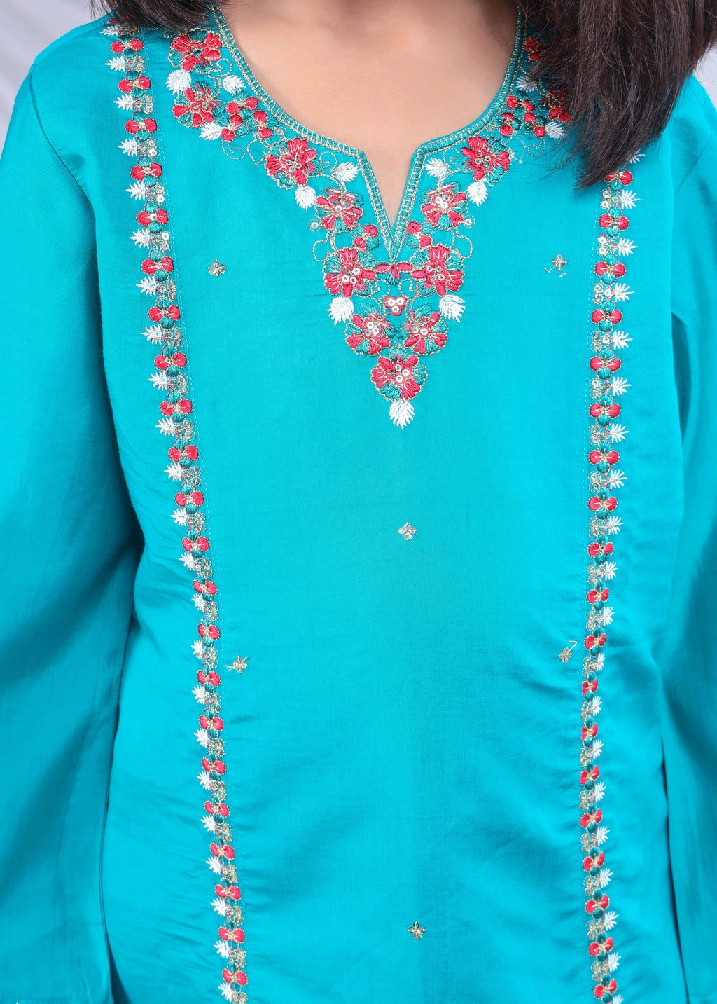 Misbis Girl's Embroidery Kurta Plazzo And Dupatta Set
