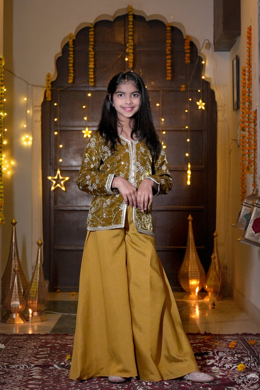 The Emerald Bloom Silver-Embroidered Festive Kurta & Palazzo Set