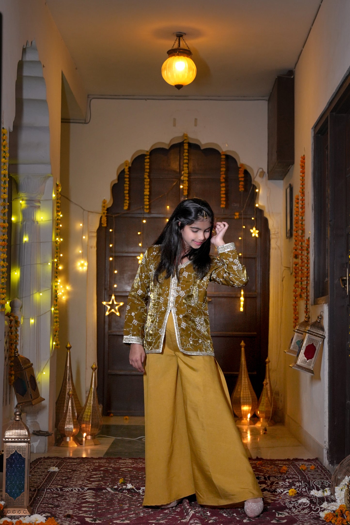 The Emerald Bloom Silver-Embroidered Festive Kurta & Palazzo Set