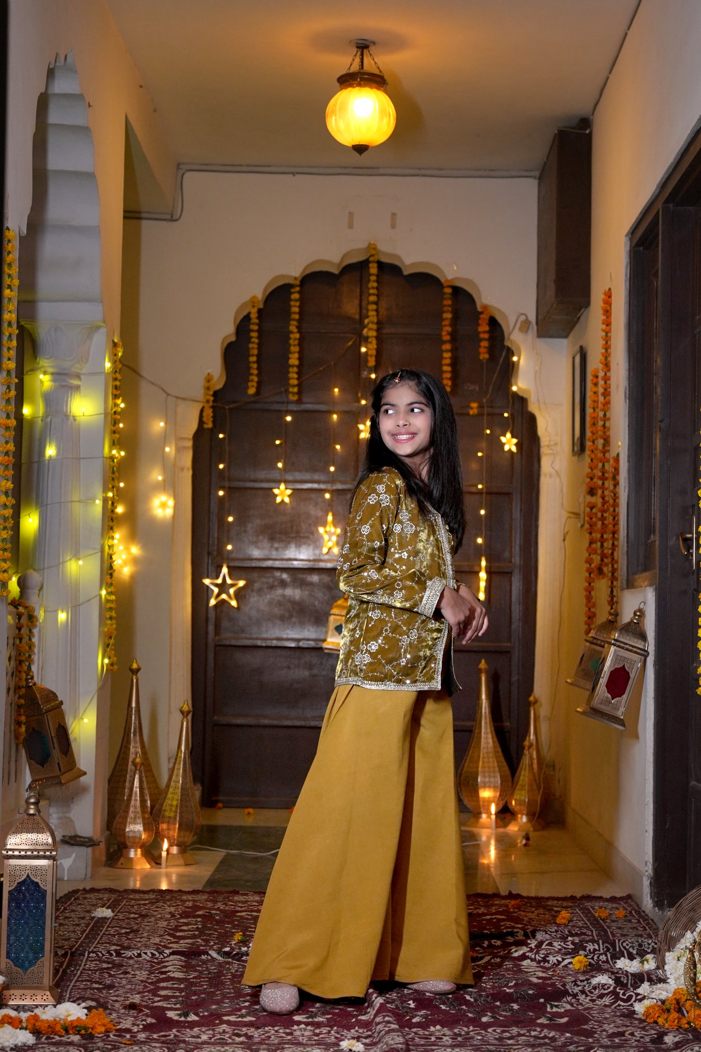 The Emerald Bloom Silver-Embroidered Festive Kurta & Palazzo Set
