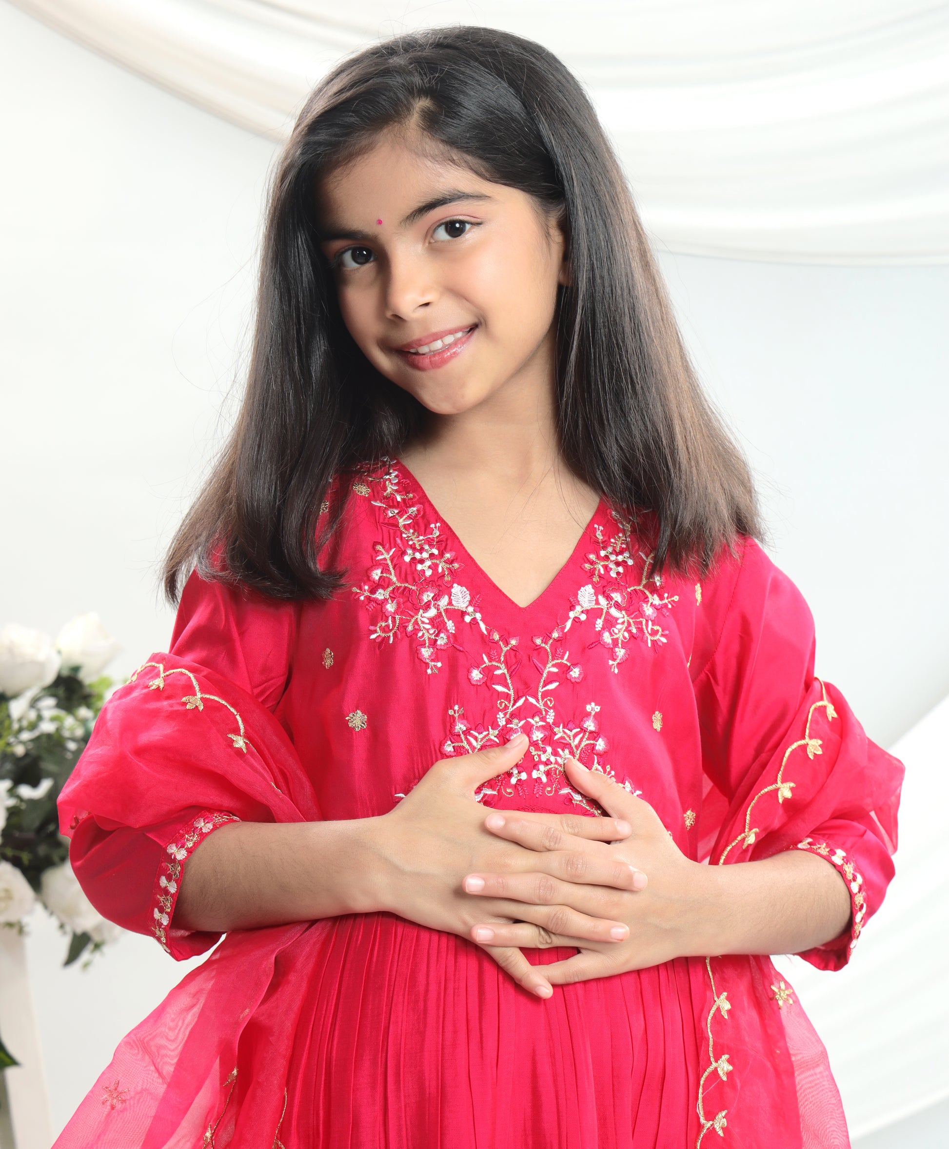 Misbis Girl's Embroidery Kurta Plazzo And Dupatta Set
