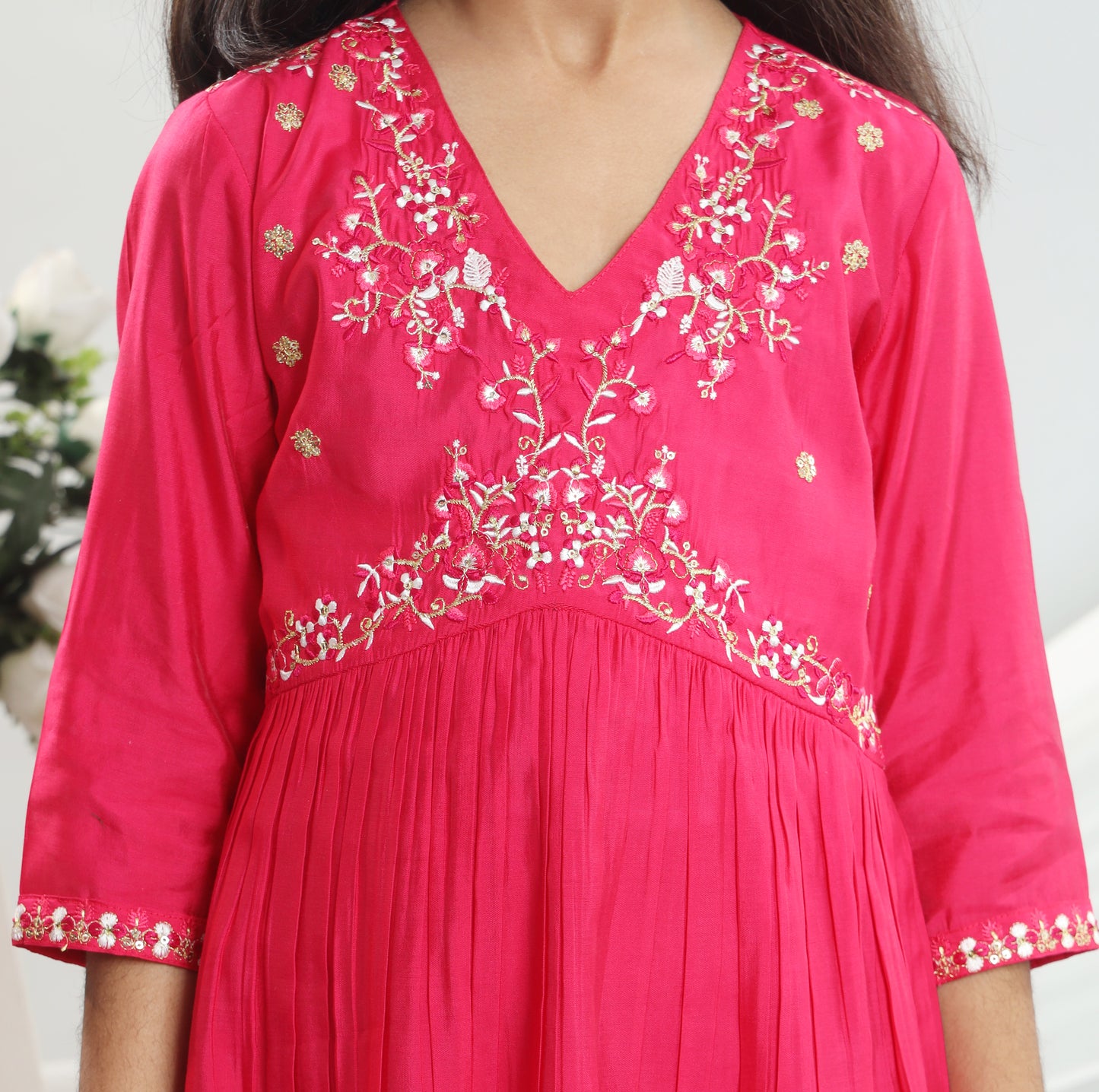 Misbis Girl's Embroidery Kurta Plazzo And Dupatta Set