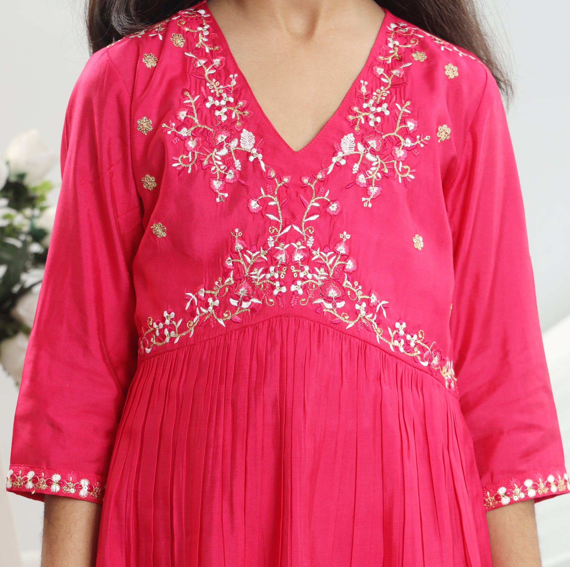 Misbis Girl's Embroidery Kurta Plazzo And Dupatta Set