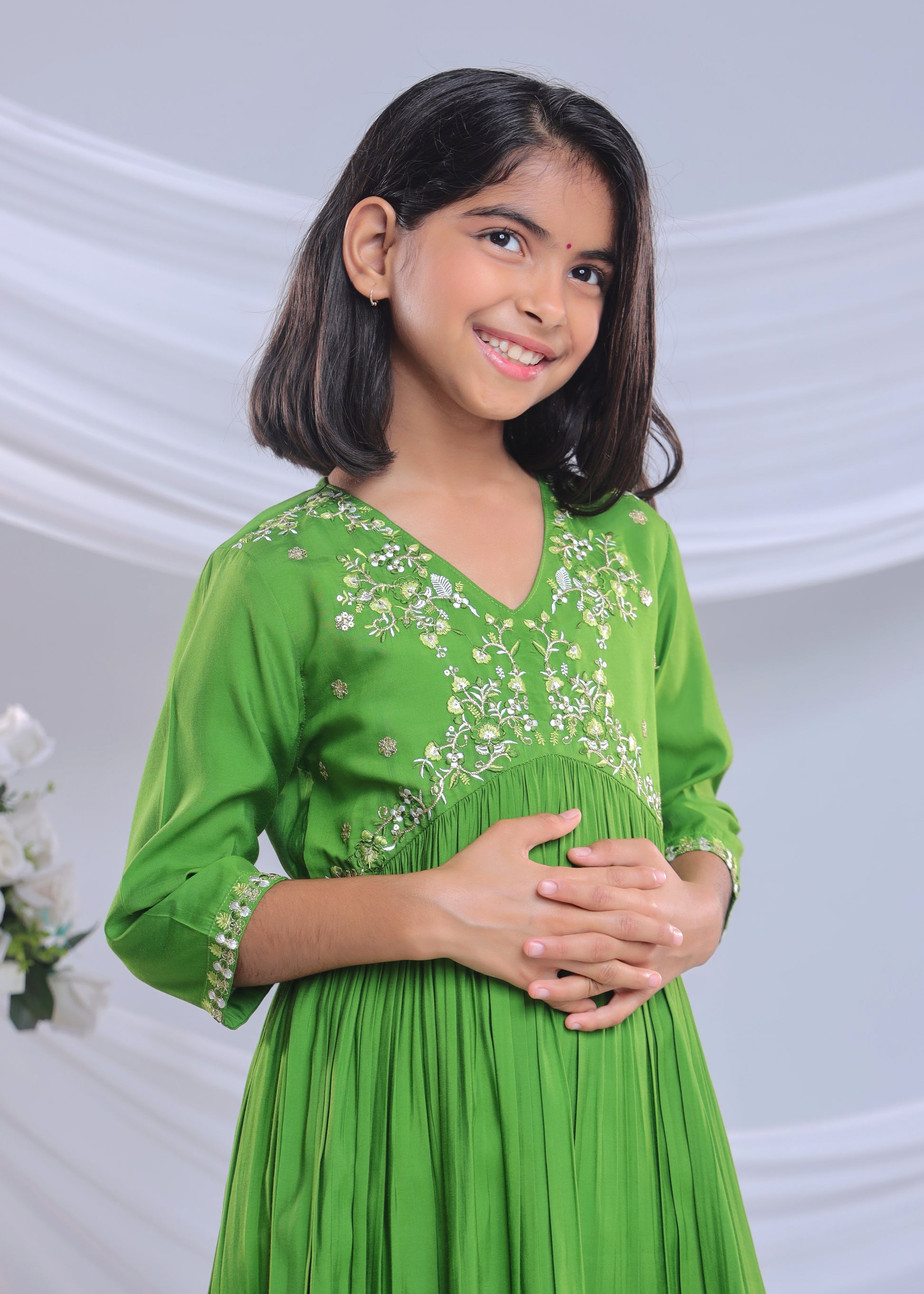 Misbis Girl's Embroidery Kurta Plazzo And Dupatta Set