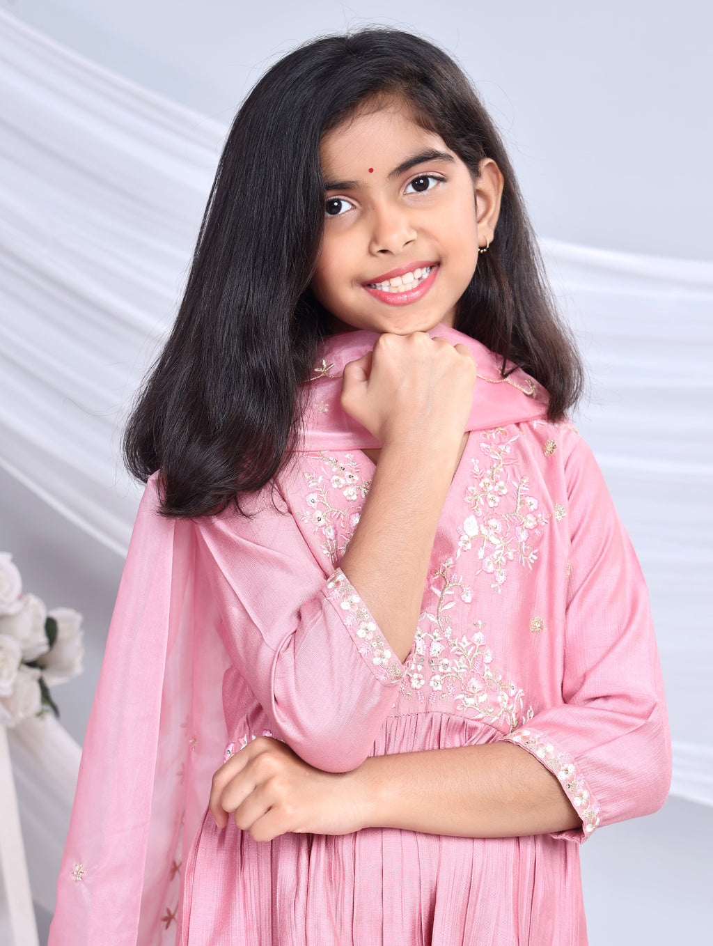 Misbis Girl's Embroidery Kurta Plazzo And Dupatta Set