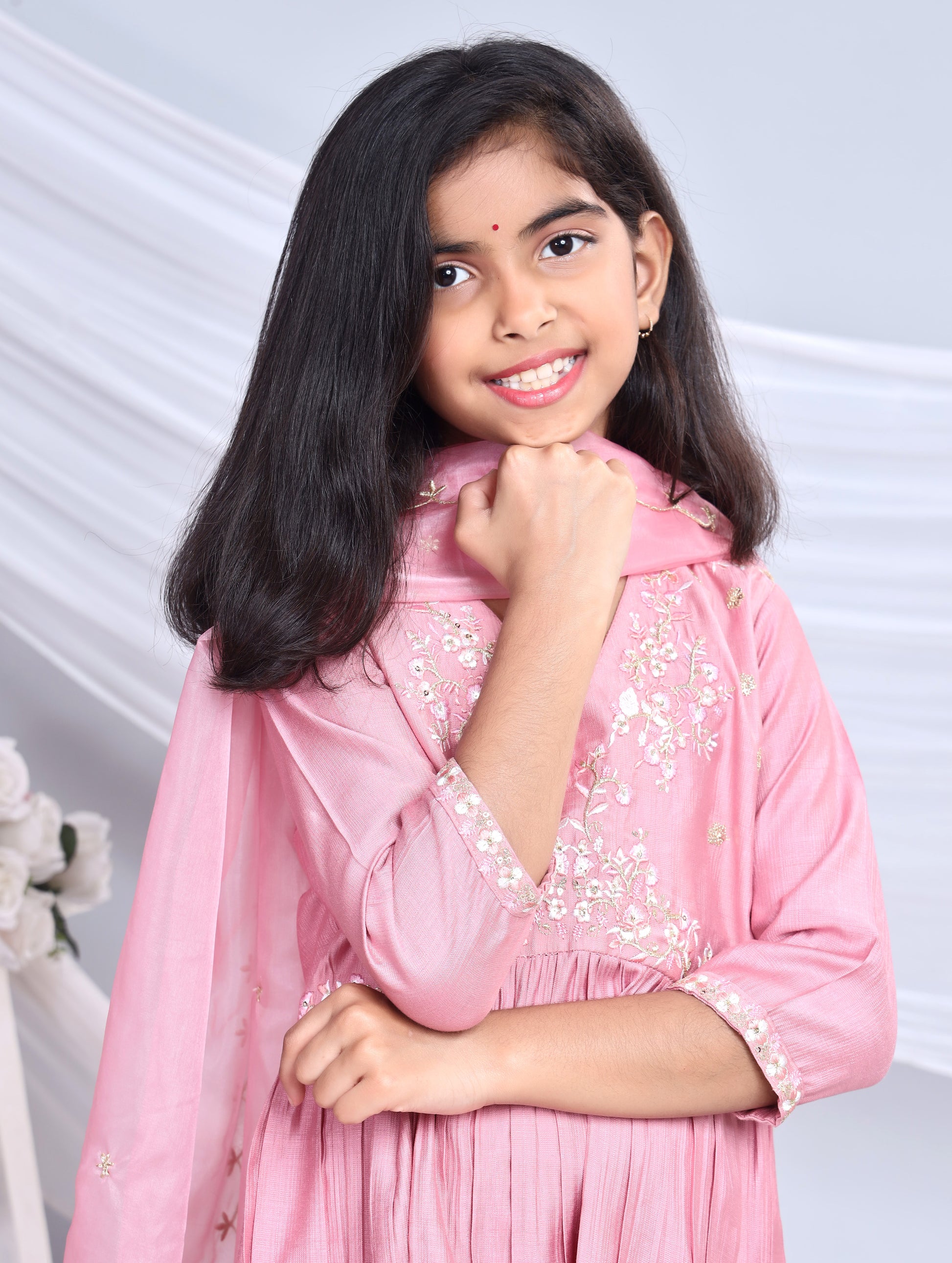 Misbis Girl's Embroidery Kurta Plazzo And Dupatta Set