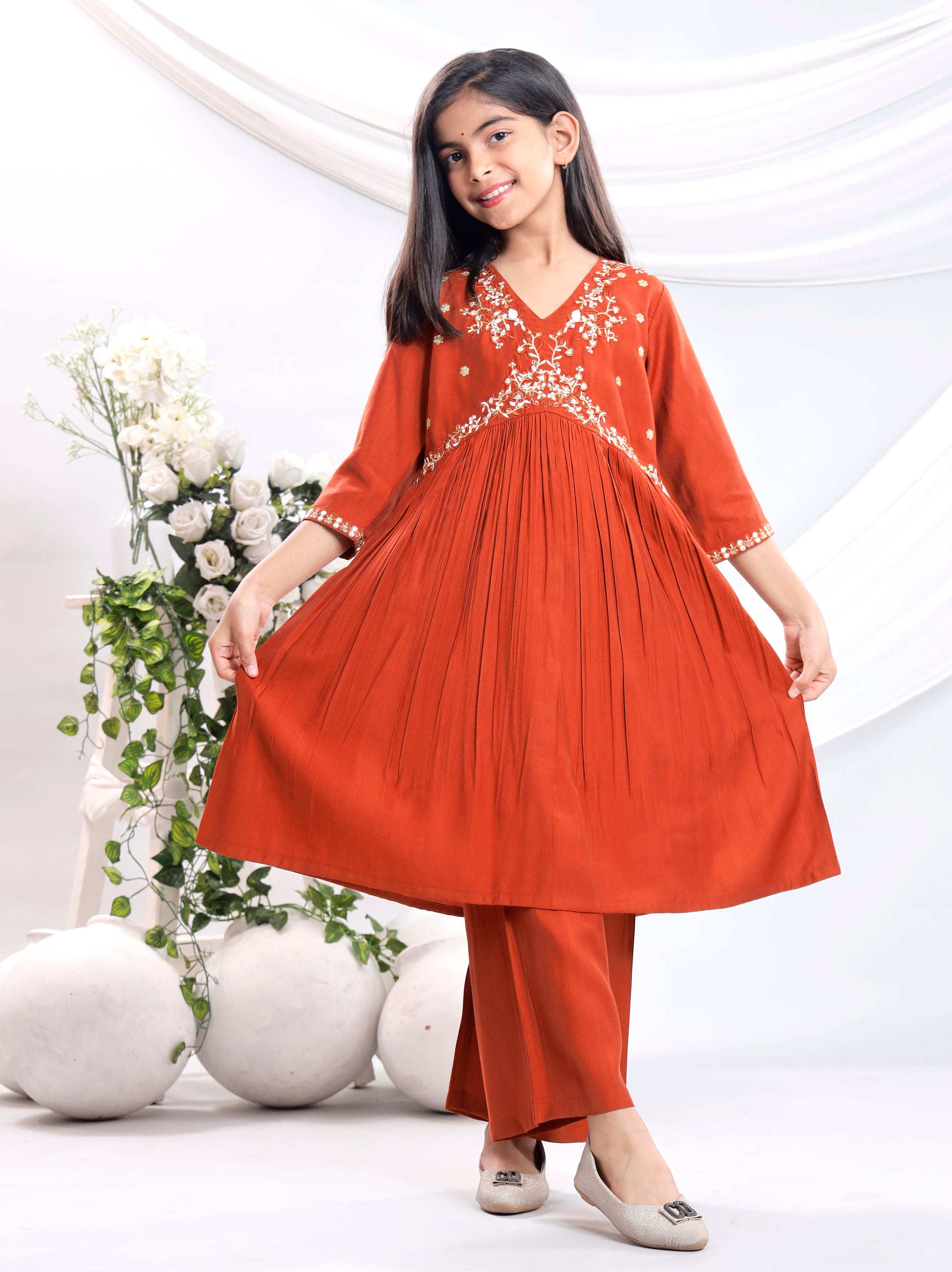 Misbis Girl's Embroidery Kurta Plazzo And Dupatta Set
