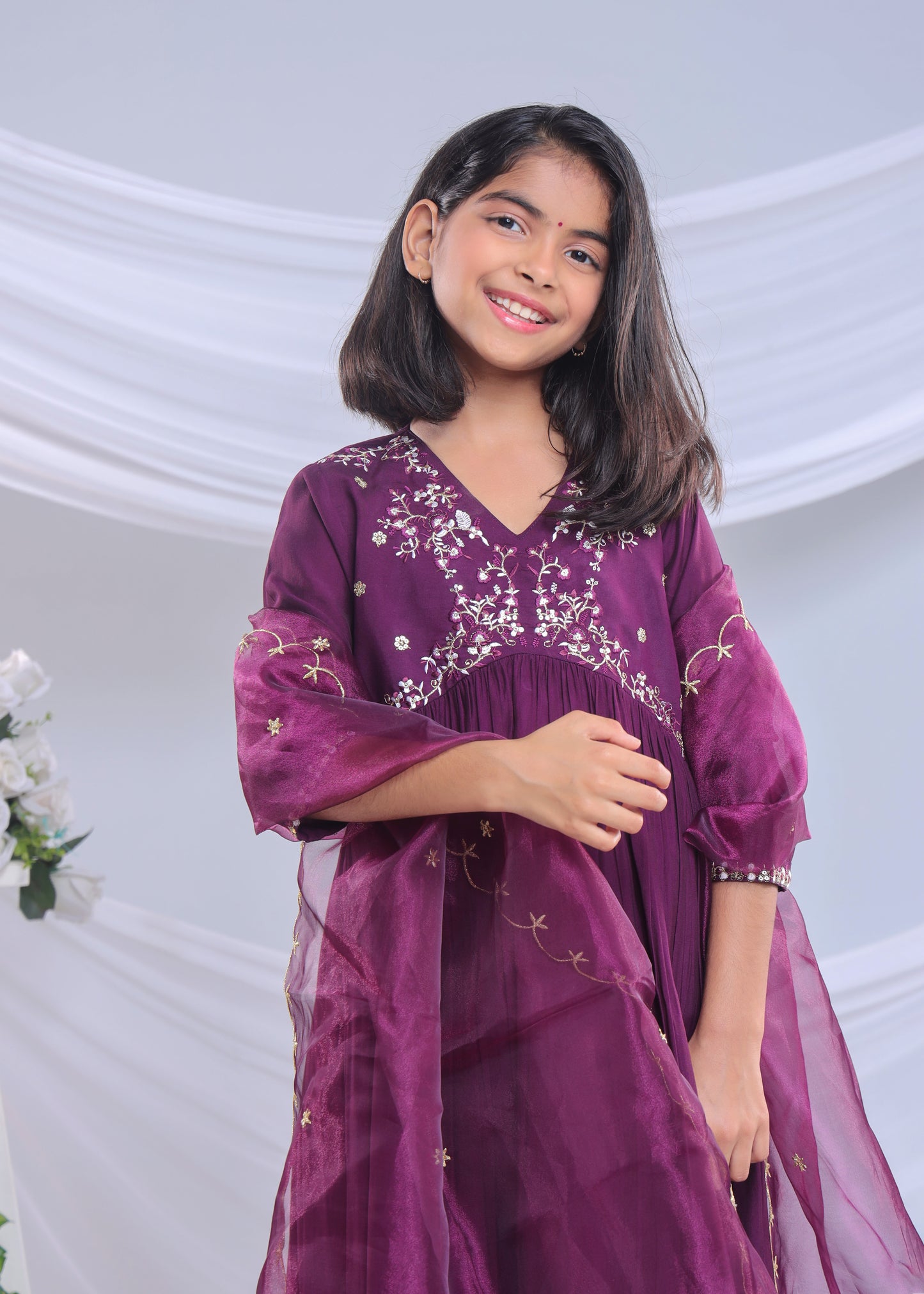 Misbis Girl's Embroidery Kurta Plazzo And Dupatta Set