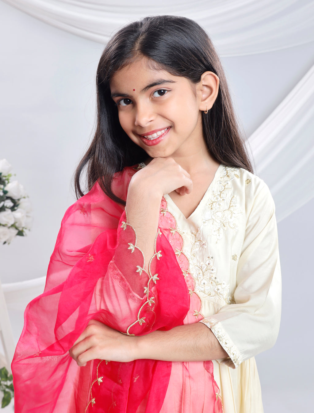 Misbis Girl's Embroidery Kurta Plazzo And Dupatta Set