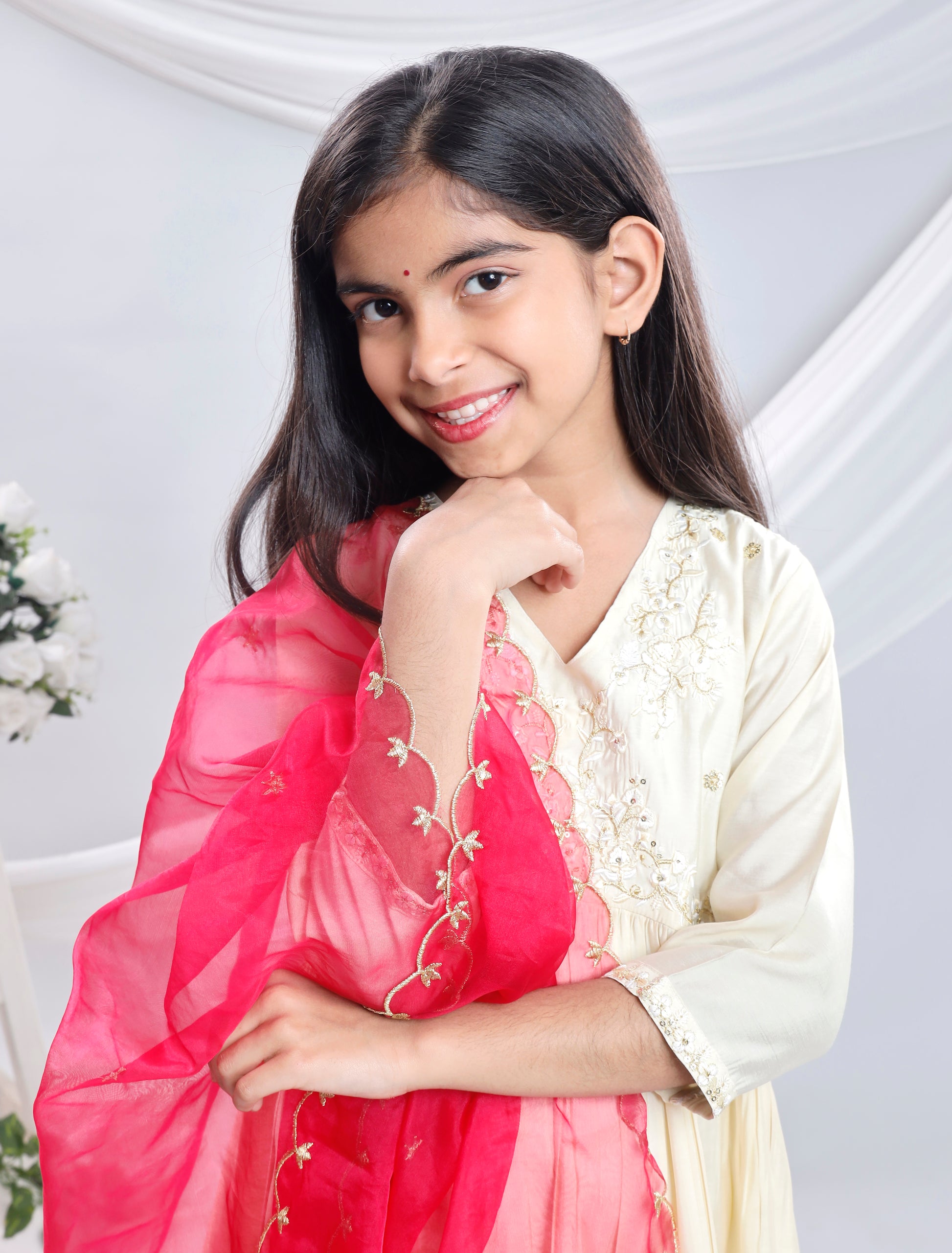 Misbis Girl's Embroidery Kurta Plazzo And Dupatta Set