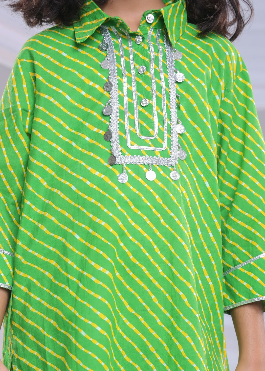 Misbis Girl's Leheriya Printed Pure Cotton Kurta With Pant