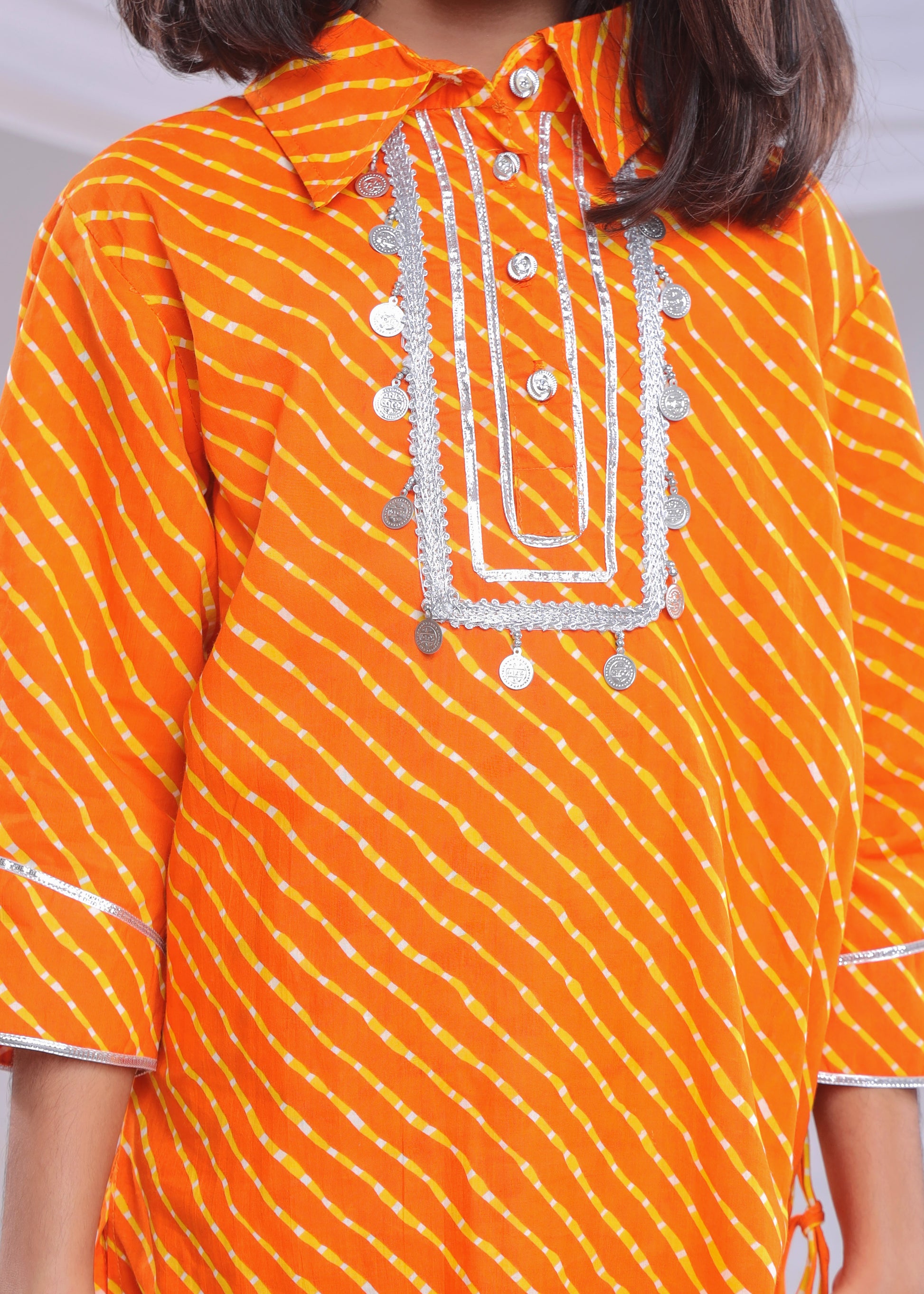 Misbis Girl's Leheriya Printed Pure Cotton Kurta With Pant