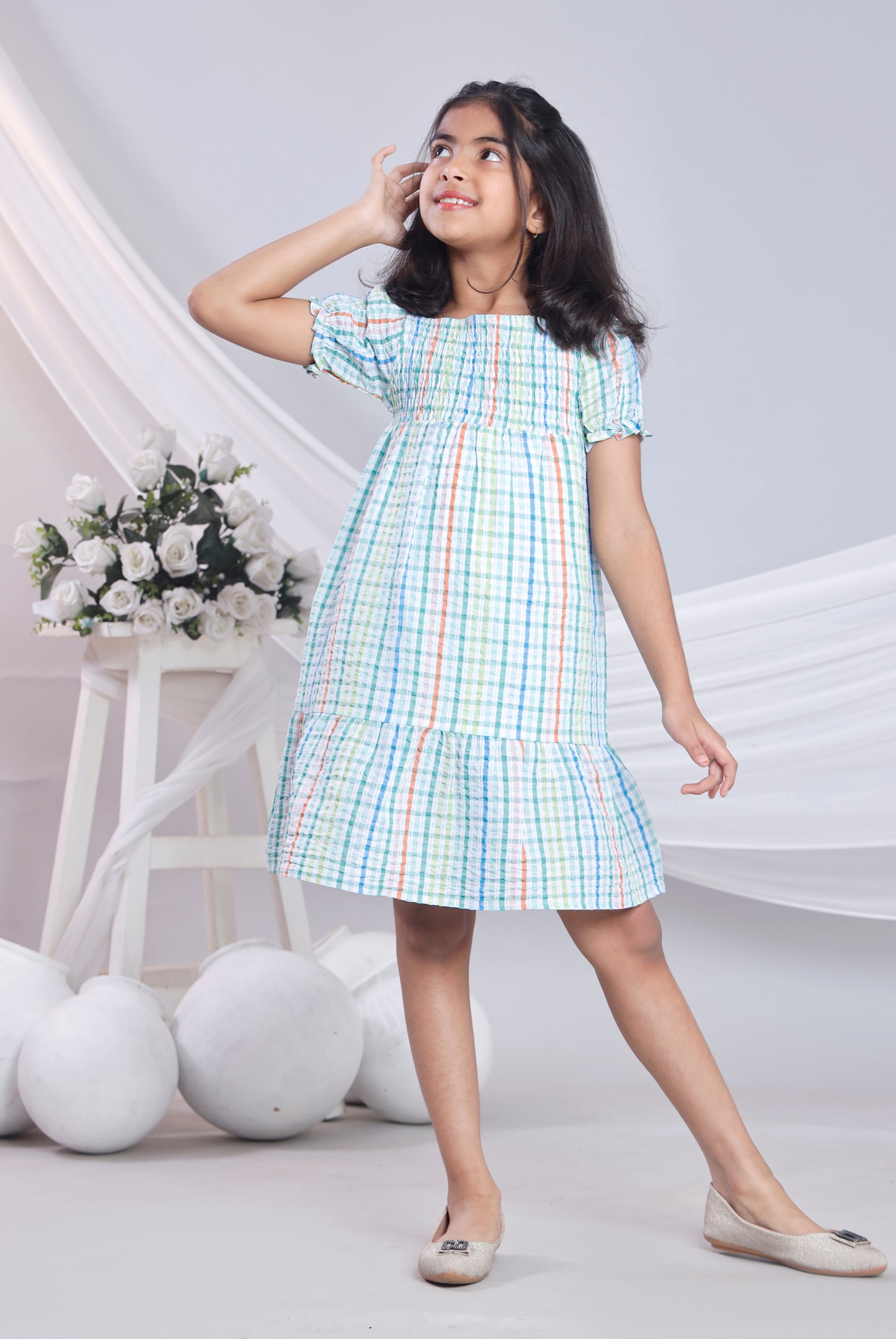 Misbis Check Print Summer Soft Stylish Dress