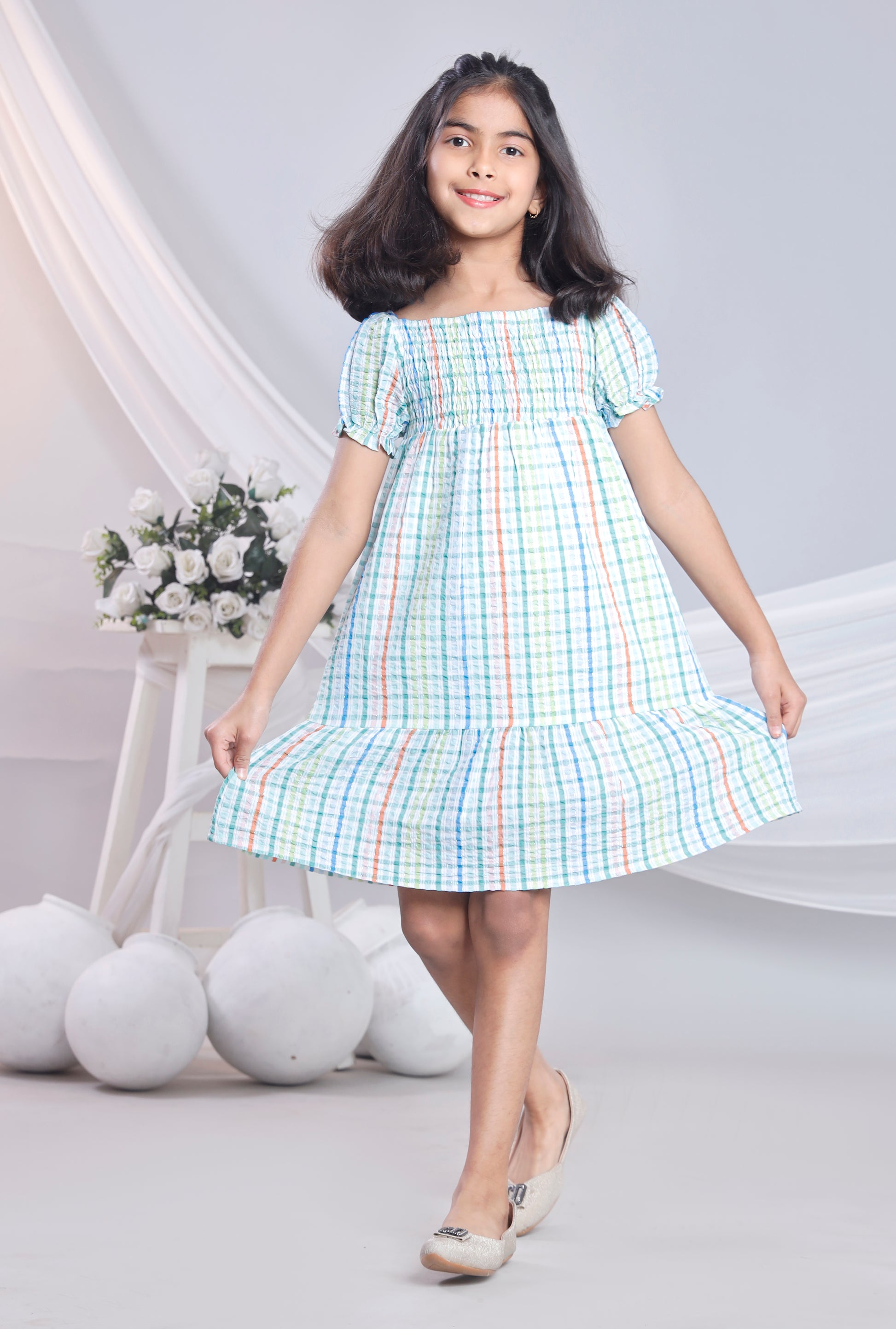 Misbis Check Print Summer Soft Stylish Dress