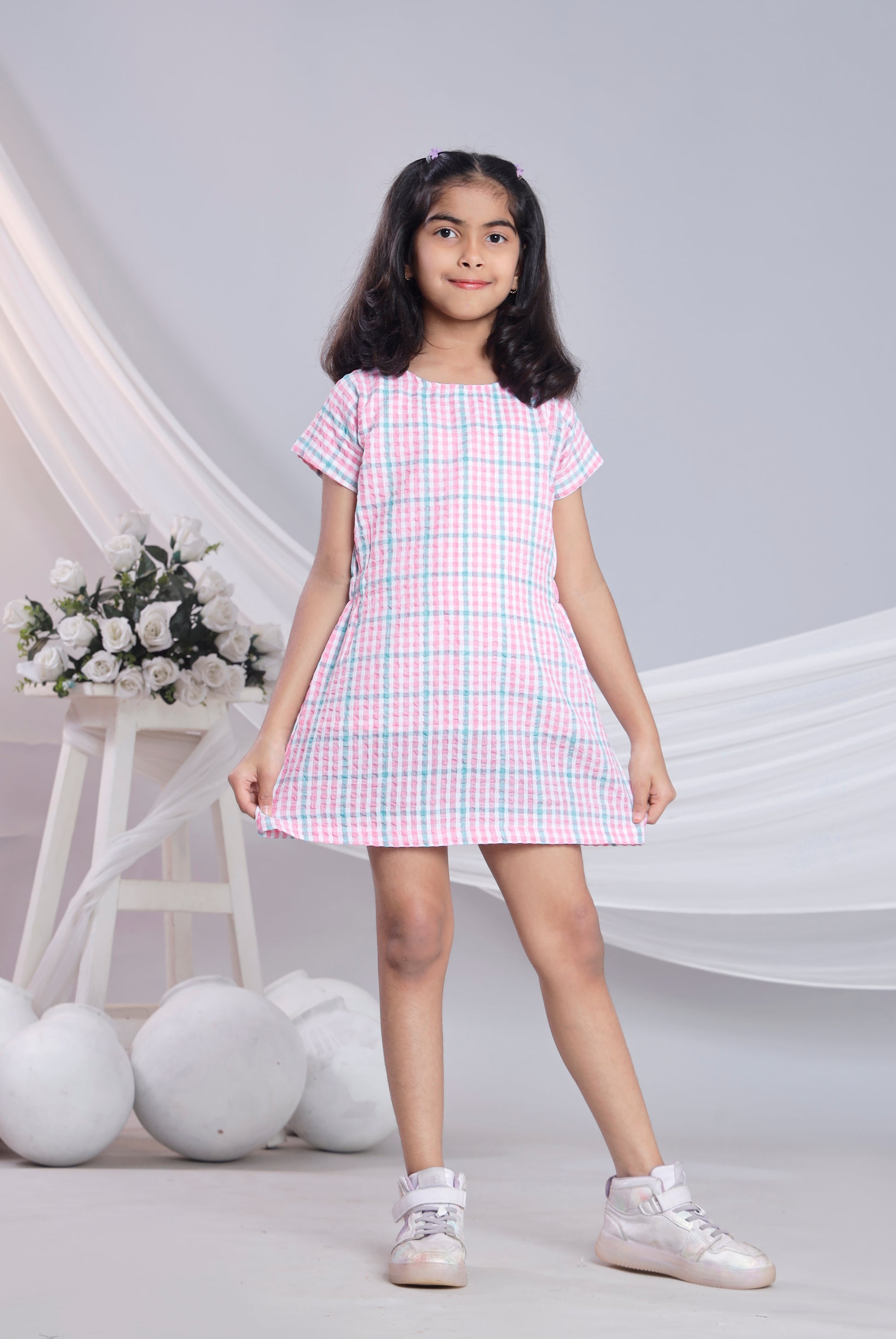 Misbis Check Print Summer Soft Stylish Dress