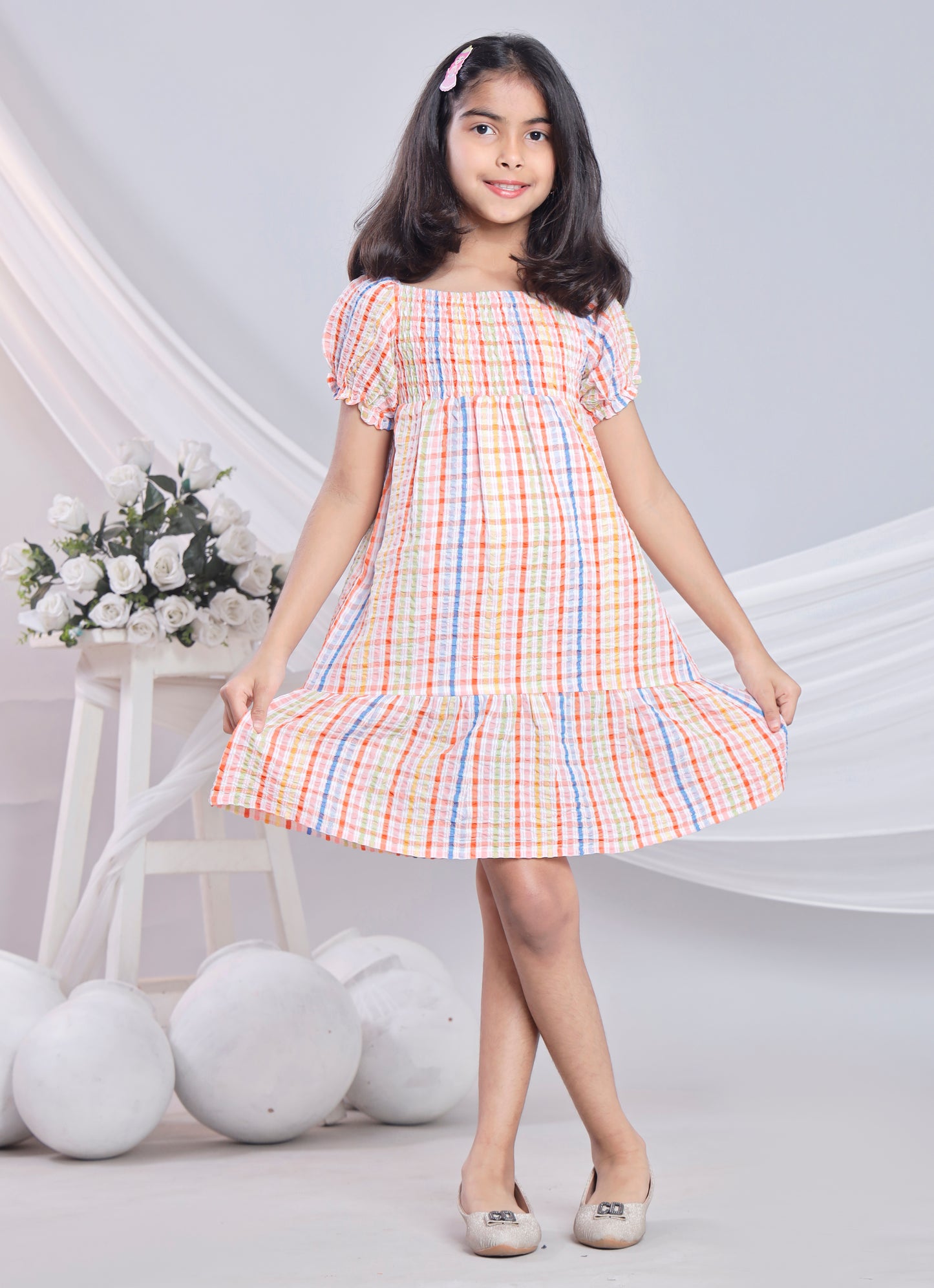 Misbis Check Print Summer Soft Stylish Dress