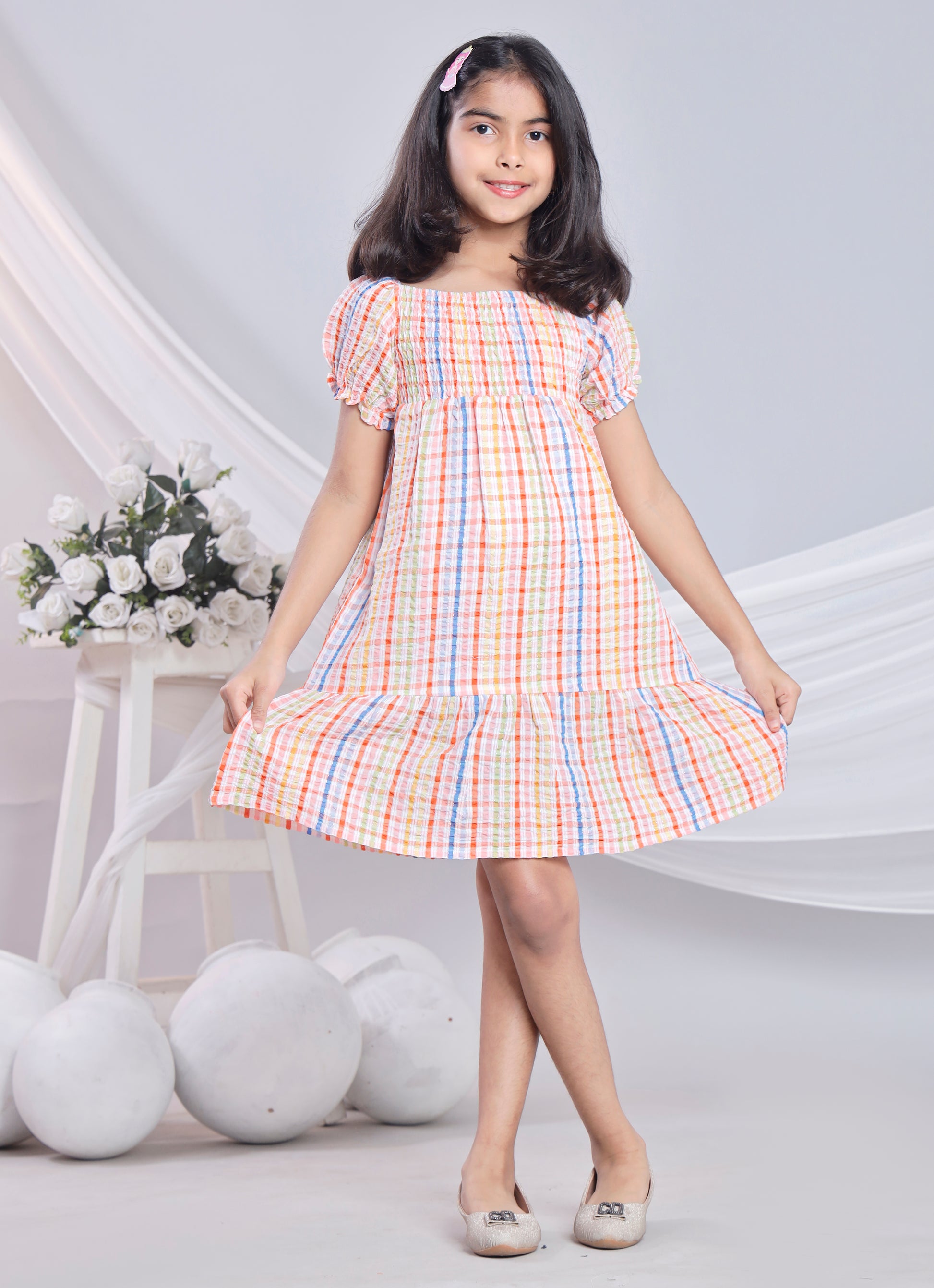Misbis Check Print Summer Soft Stylish Dress