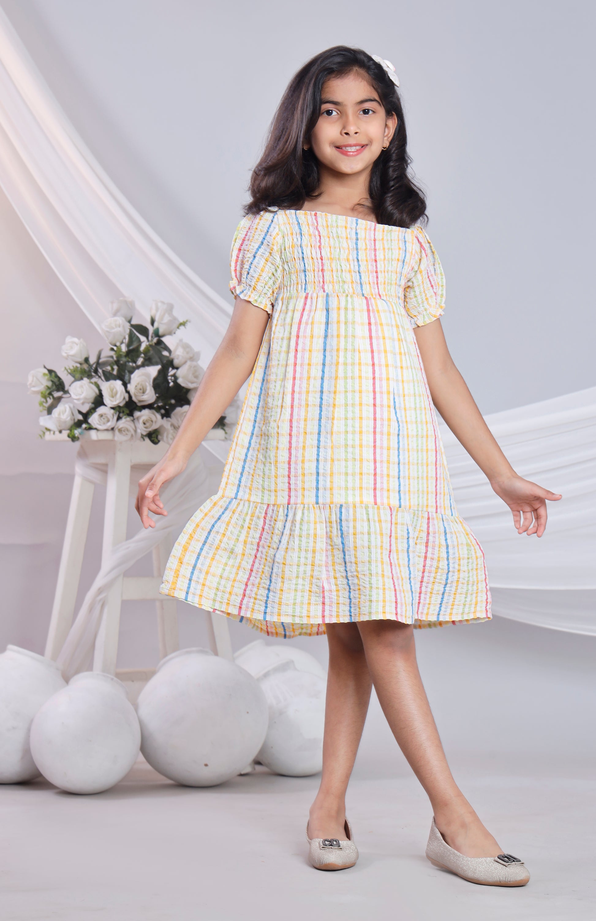 Misbis Check Print Summer Soft Stylish Dress