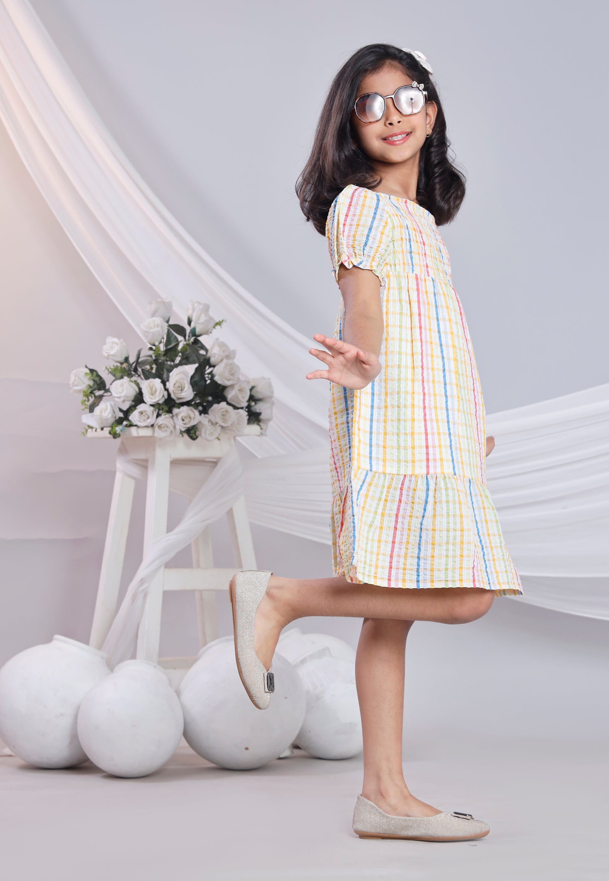 Misbis Check Print Summer Soft Stylish Dress