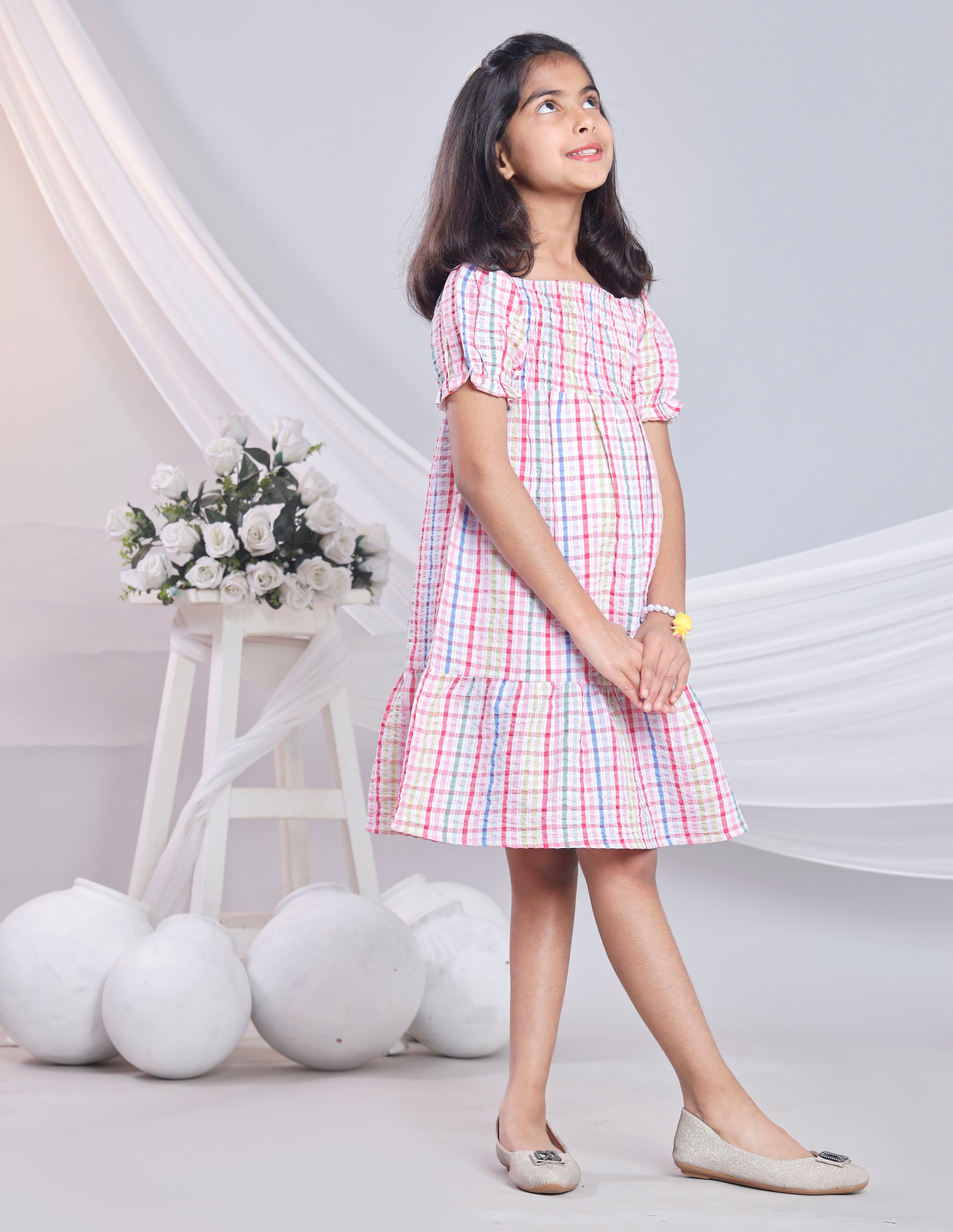 Misbis Check Print Summer Soft Stylish Dress